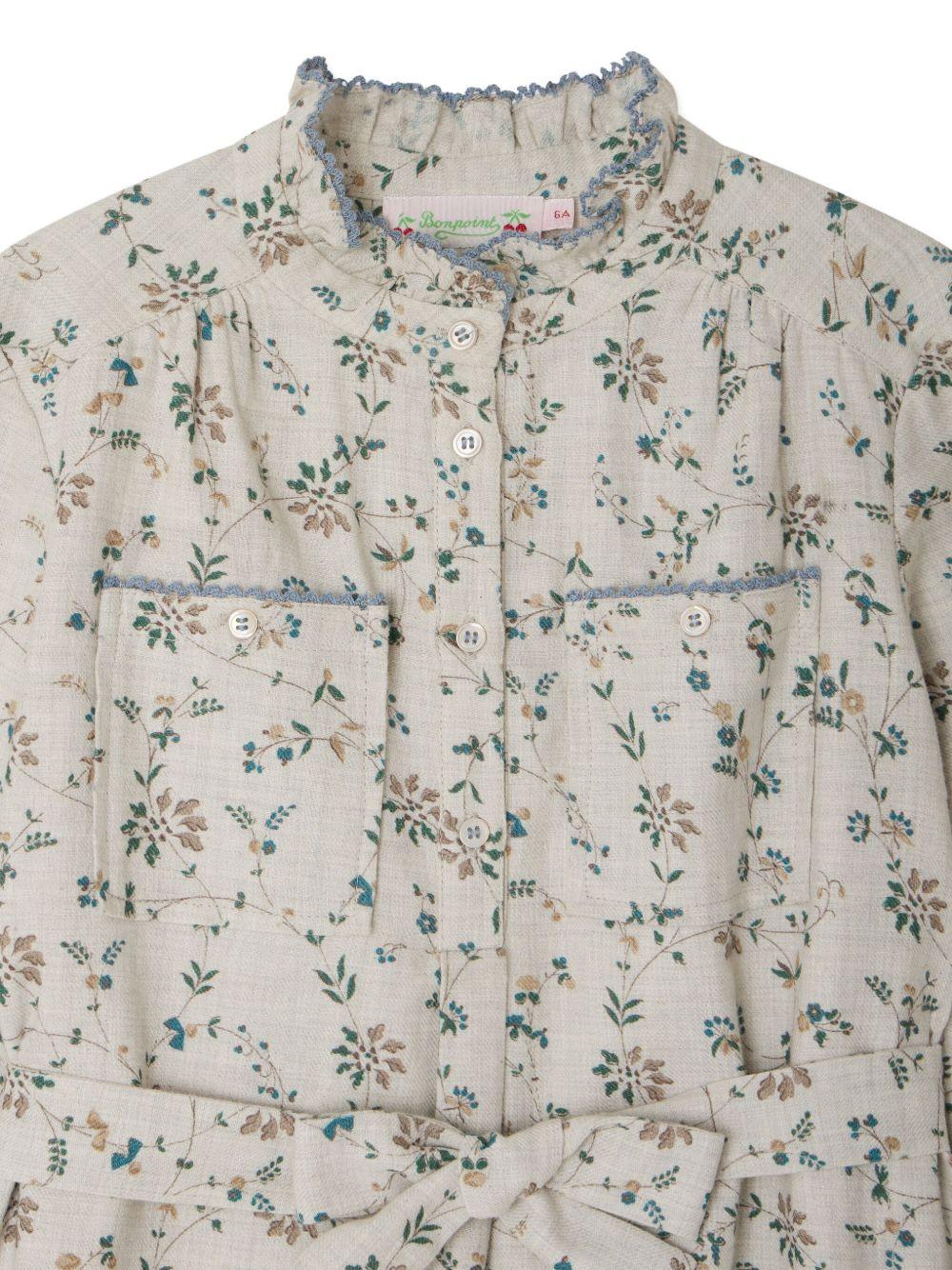 Abito a fiori per bambina Bonpoint Tiphany bianco con arricciature sullo scollo - Rubino Kids