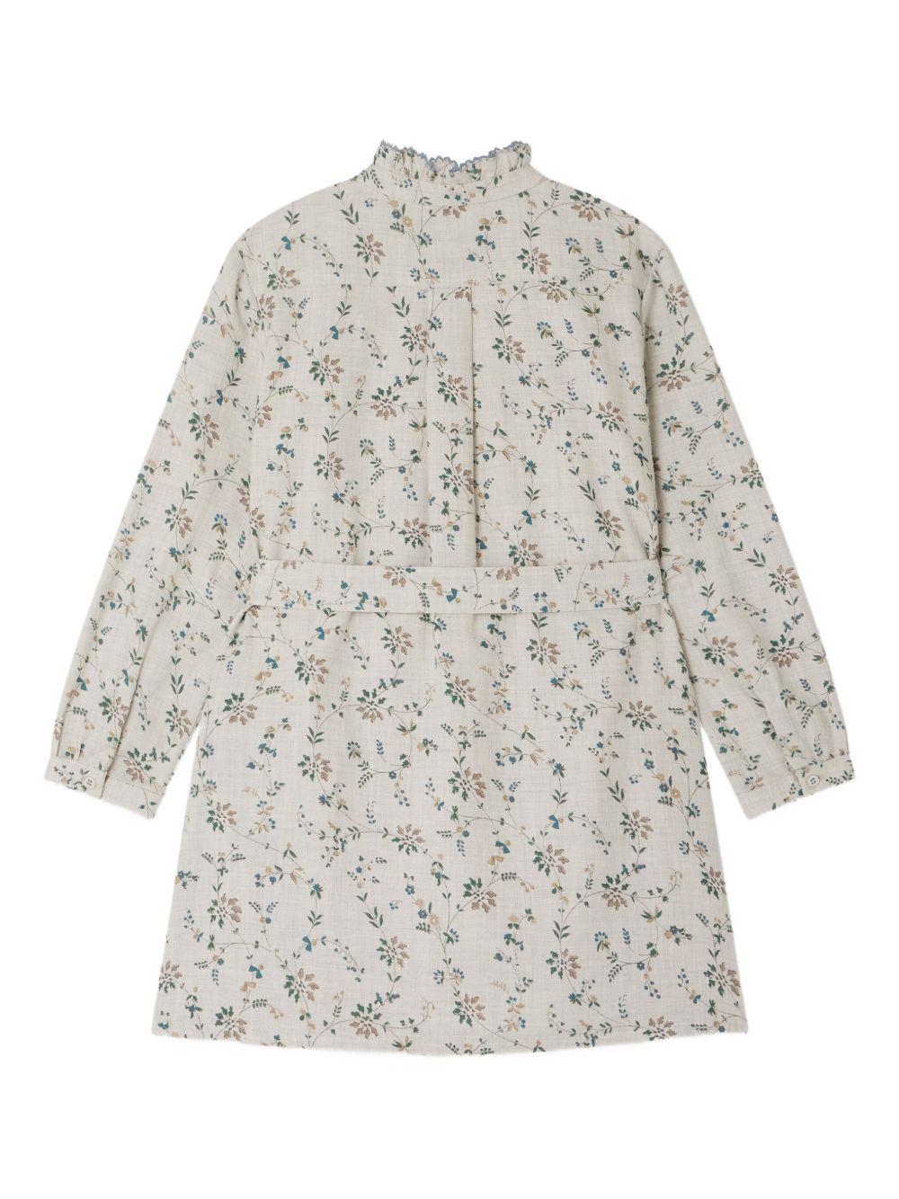 Abito a fiori per bambina Bonpoint Tiphany bianco con arricciature sullo scollo - Rubino Kids