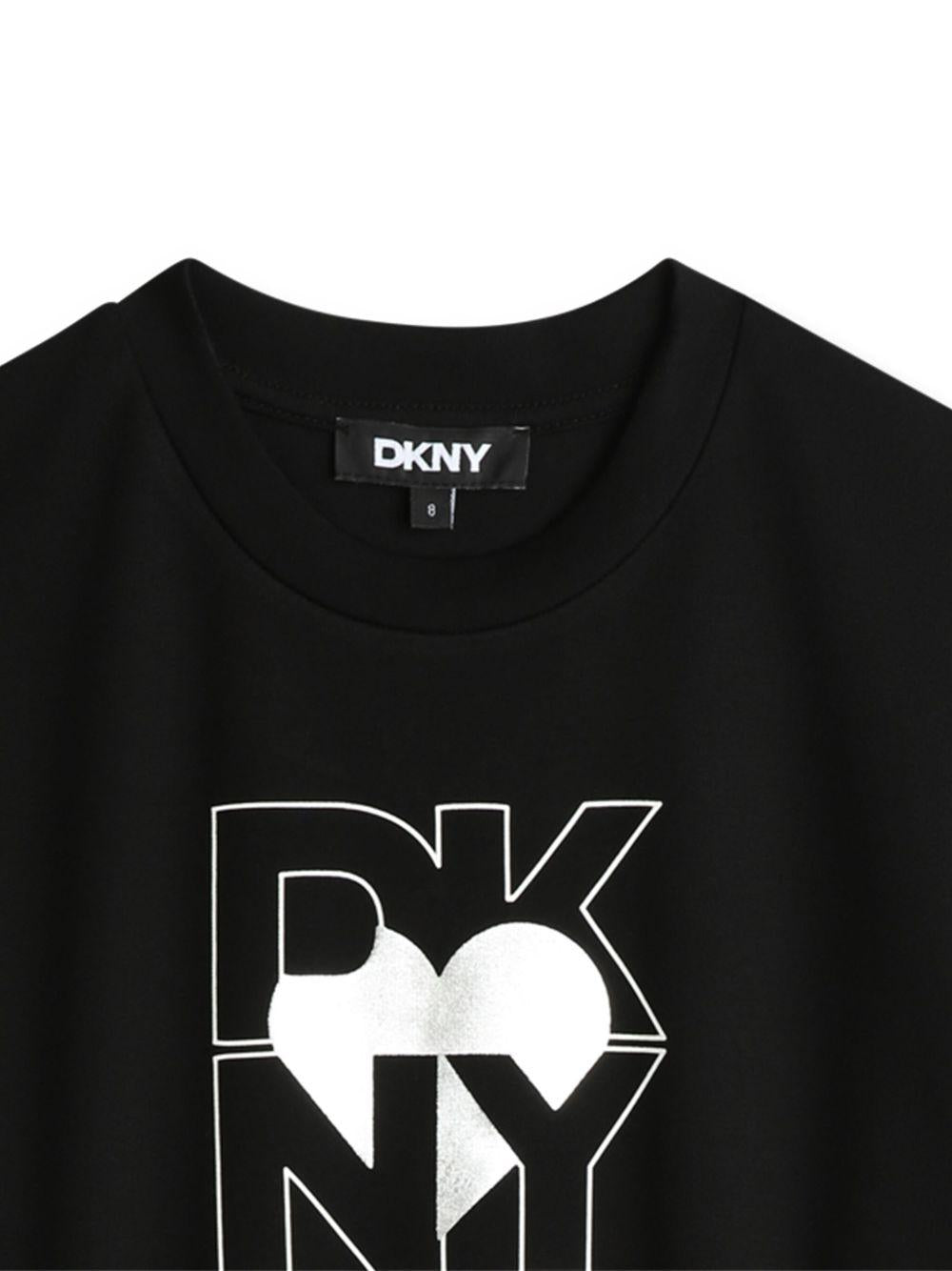 Abito a maniche corte per bambina Dkny Kids nero con logo - Rubino Kids