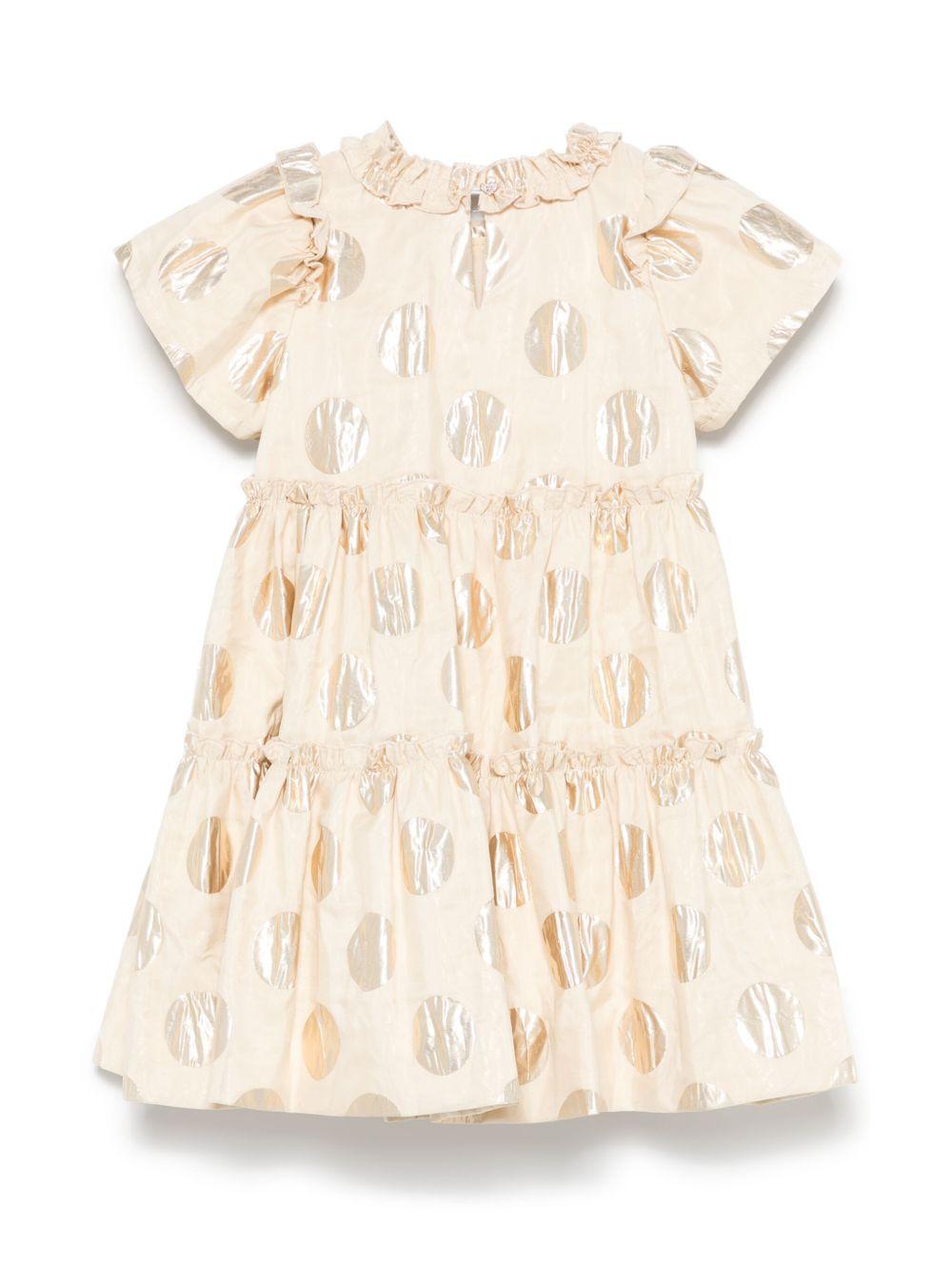 Abito a pois per bambina Monnalisa oro con gonna a balze - Rubino Kids