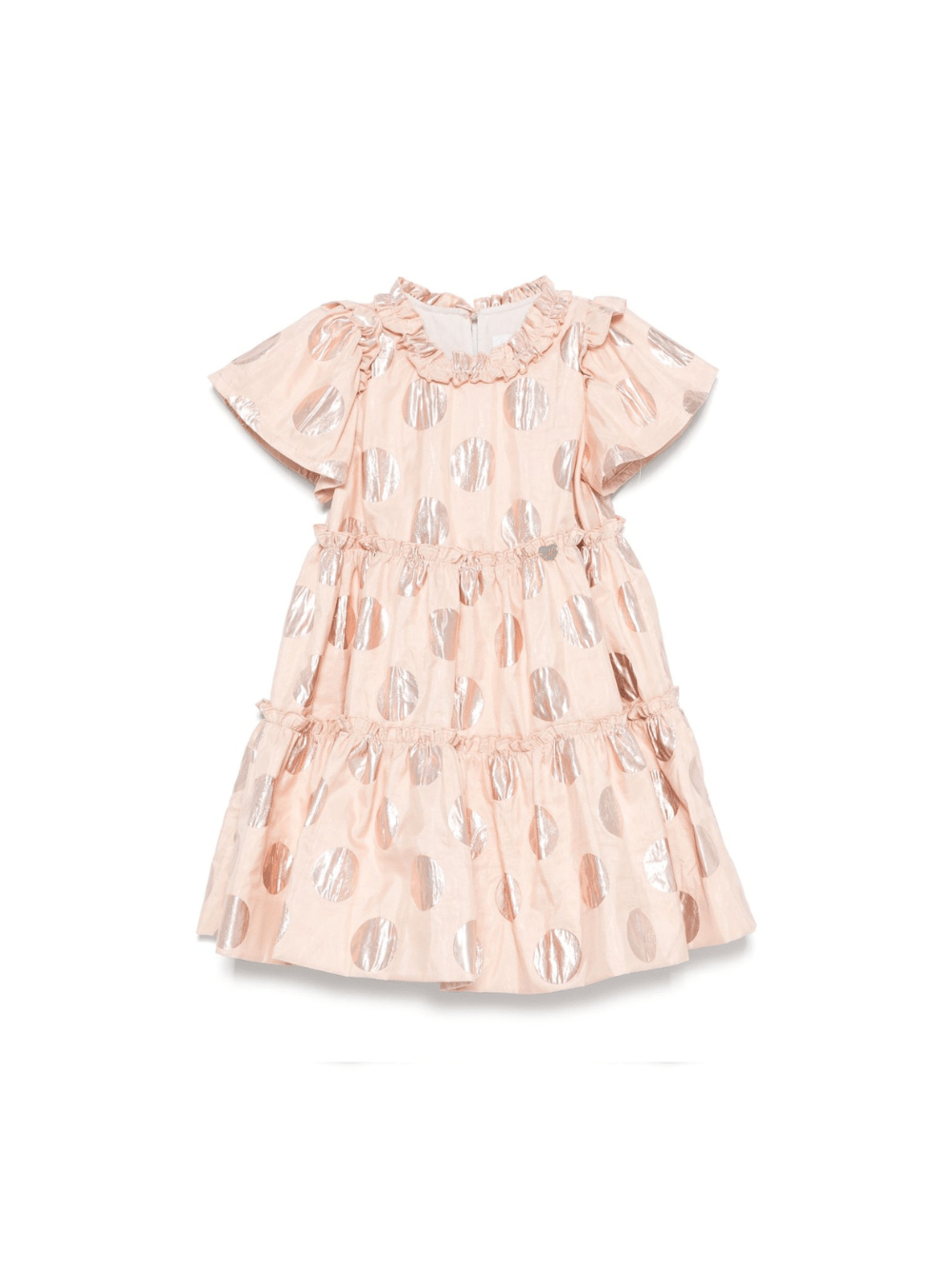 Abito a pois per bambina Monnalisa rosa con rifinitura con ruches - Rubino Kids