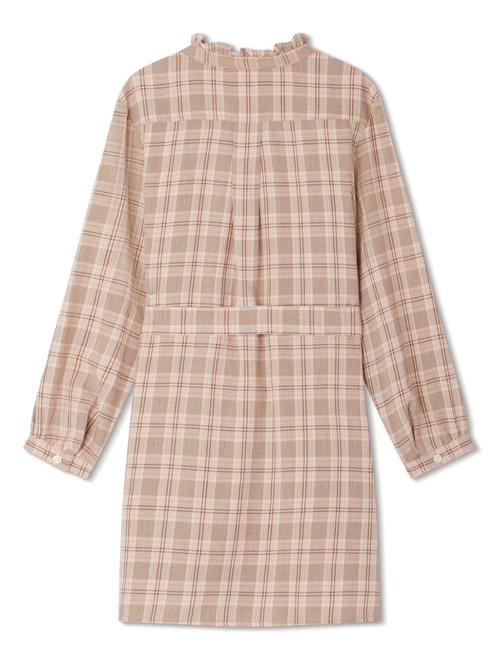 Abito a quadri per bambina Bonpoint marrone con orlo dritto - Rubino Kids