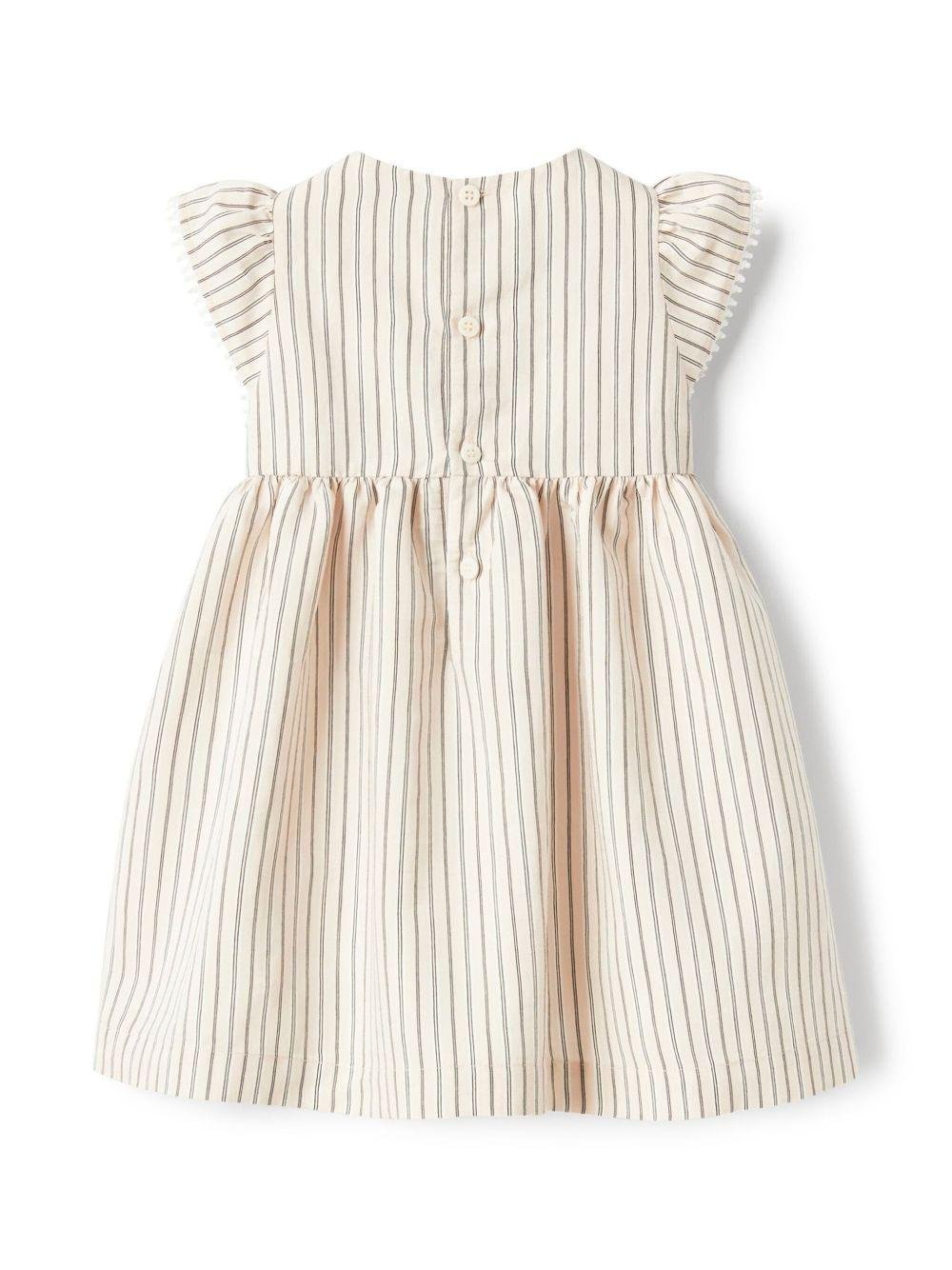 Abito a righe per neonata Il Gufo beige con dettagli plissettati - Rubino Kids