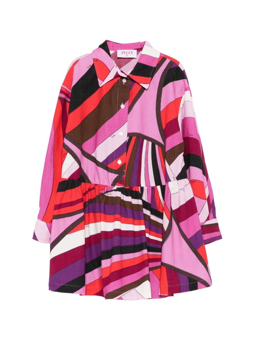 Abito camicia per bambina Emilio Pucci Junior multicolore con stampa astratta - Rubino Kids
