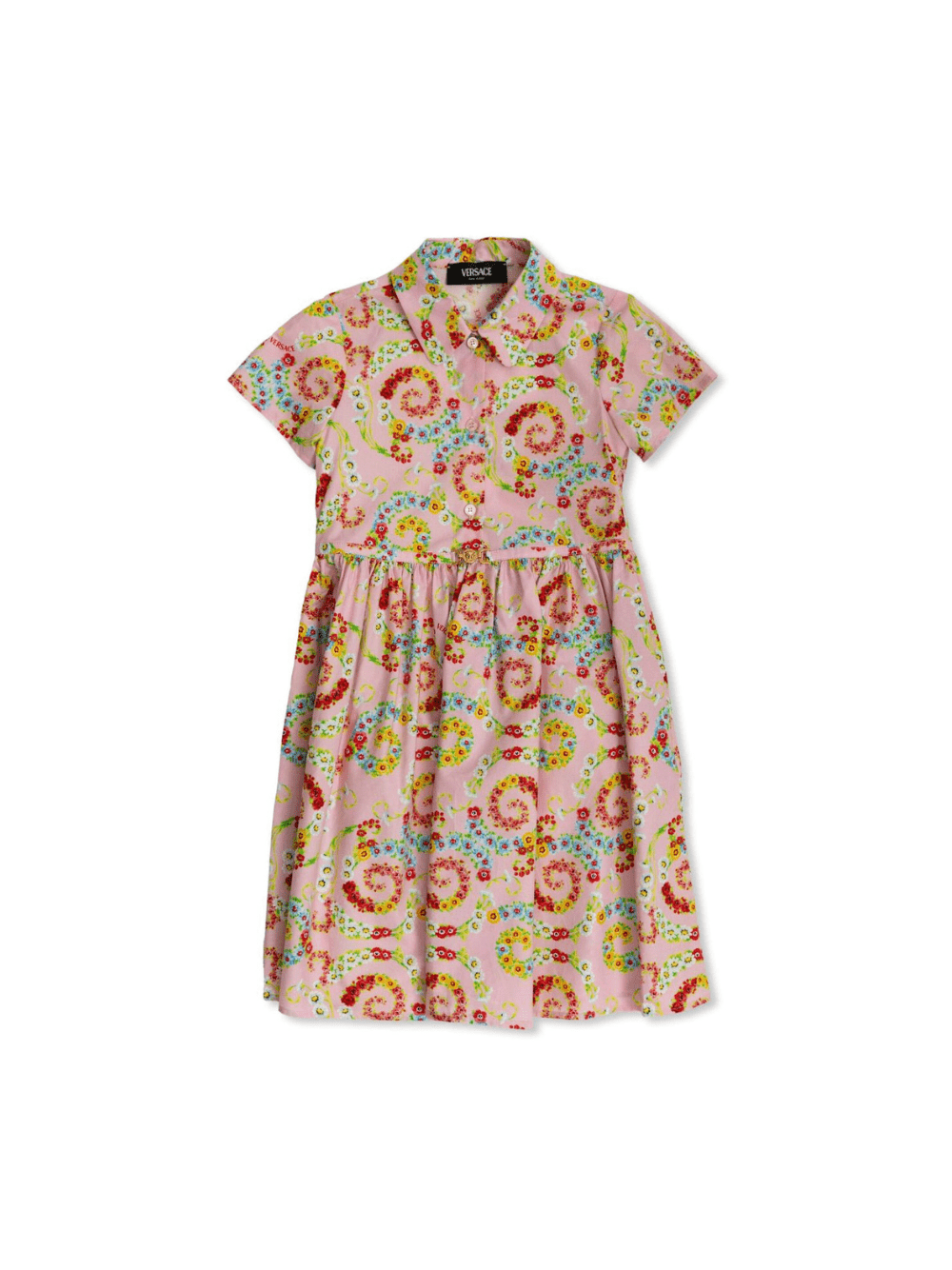 Abito camicia per neonata Versace Kids rosa con motivo floreale Swirl - Rubino Kids