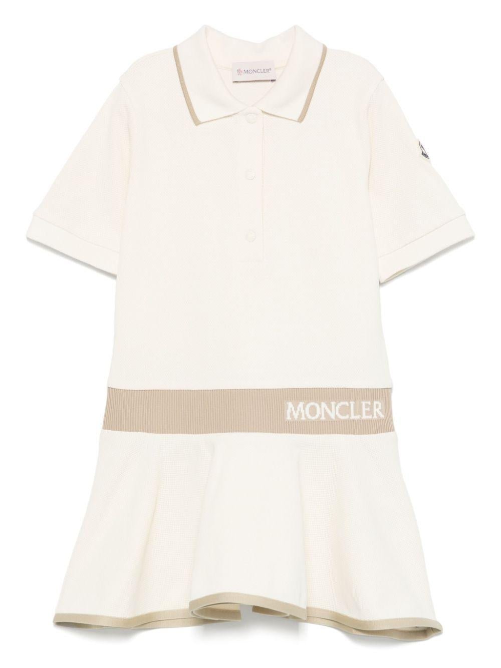 Abito con decorazione per bambina Moncler Enfant beige con colletto stile polo - Rubino Kids