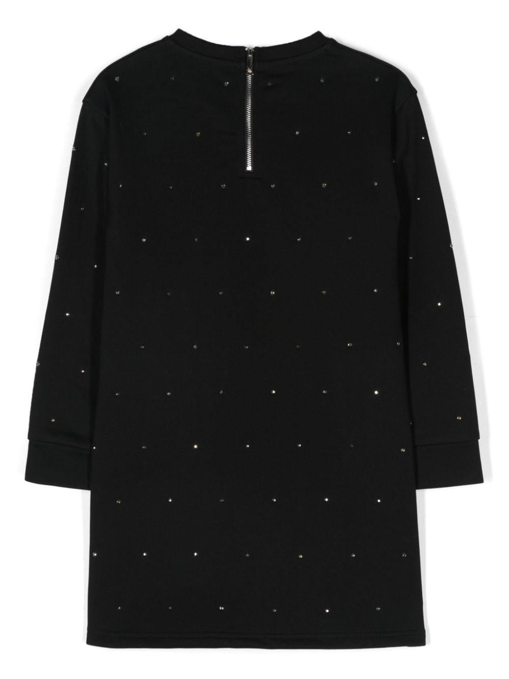 Abito con logo decorato per bambino John Richmond Junior nero con scollo rotondo - Rubino Kids