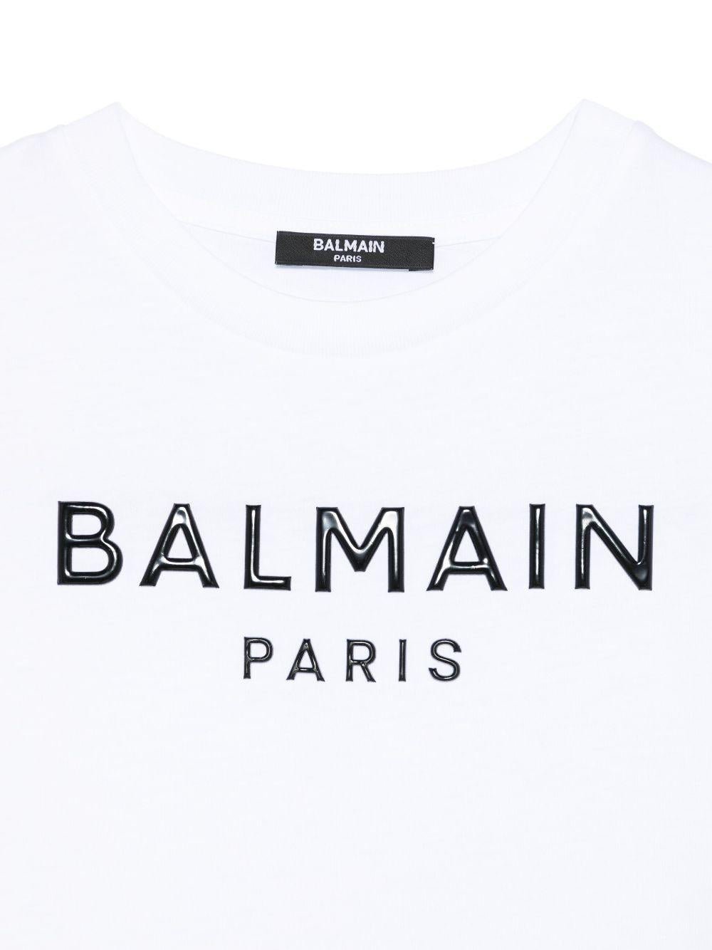 Abito con logo in rilievo per bambina Balmain Kids bianco con girocollo - Rubino Kids