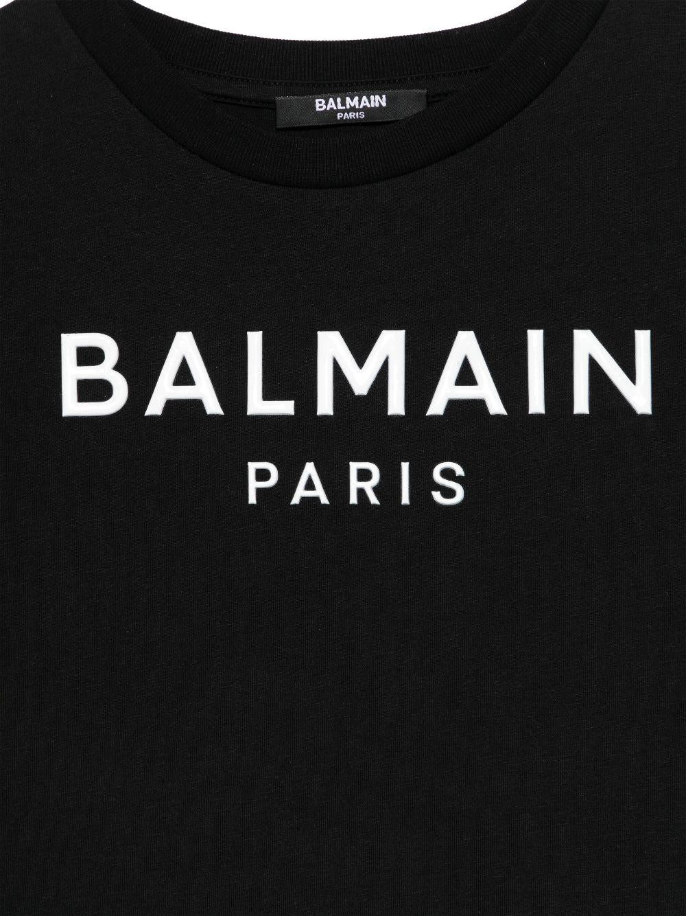 Abito con logo in rilievo per bambina Balmain Kids nero con girocollo - Rubino Kids