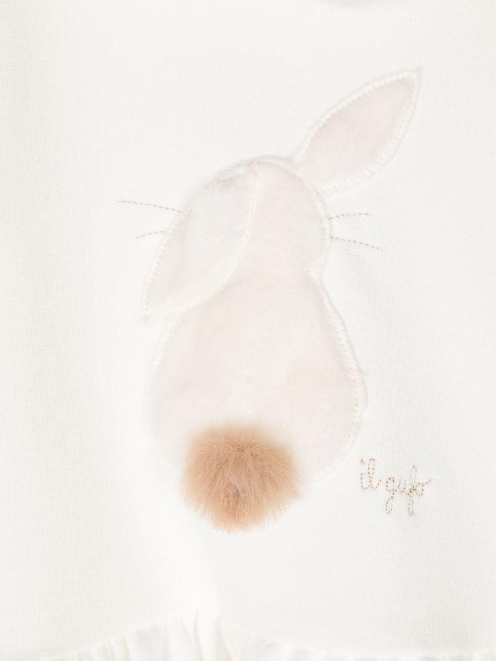 Abito con logo ricamato per bambina Il Gufo bianco con applicazione di coniglio - Rubino Kids