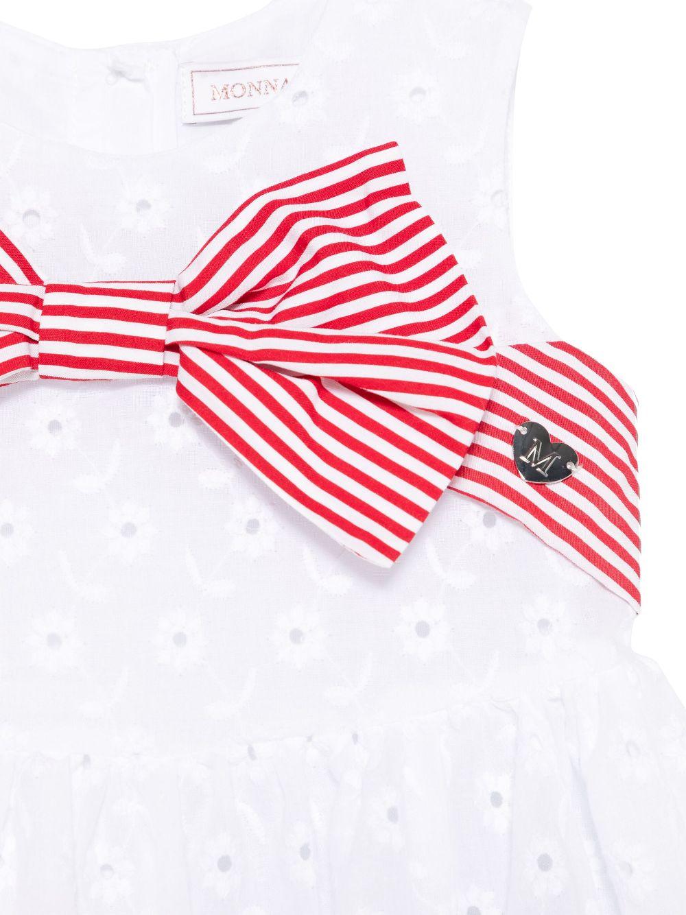 Abito con ricamo a fiori per neonata Monnalisa bianco con scollo rotondo - Rubino Kids