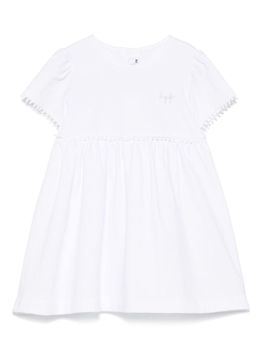 Abito con ricamo per neonata Il Gufo bianco con taglio svasato - Rubino Kids