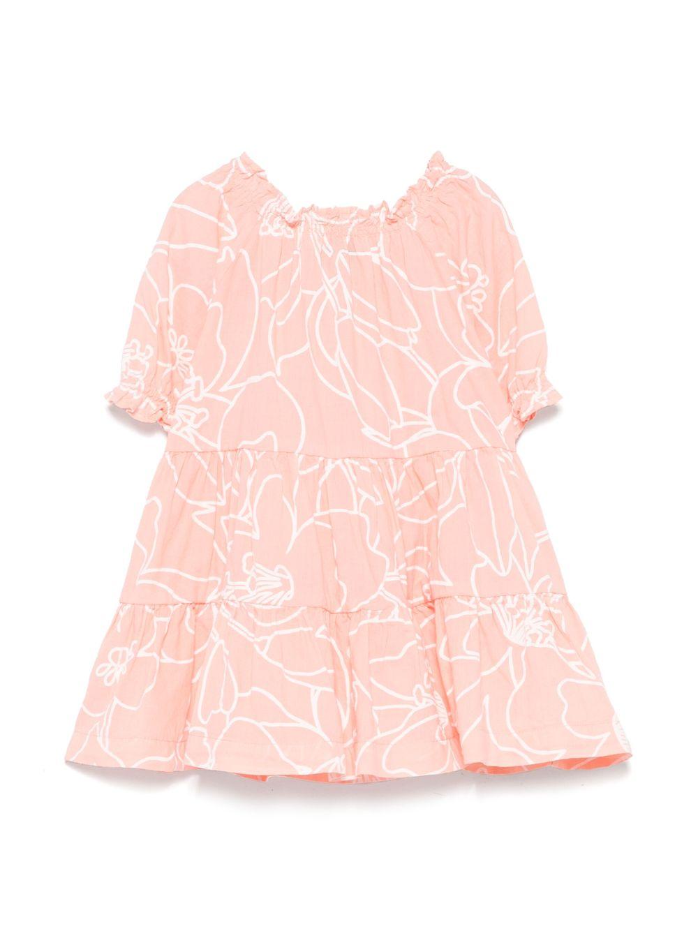 Abito con stampa a fiori per neonata Il Gufo rosa con scollo increspato - Rubino Kids