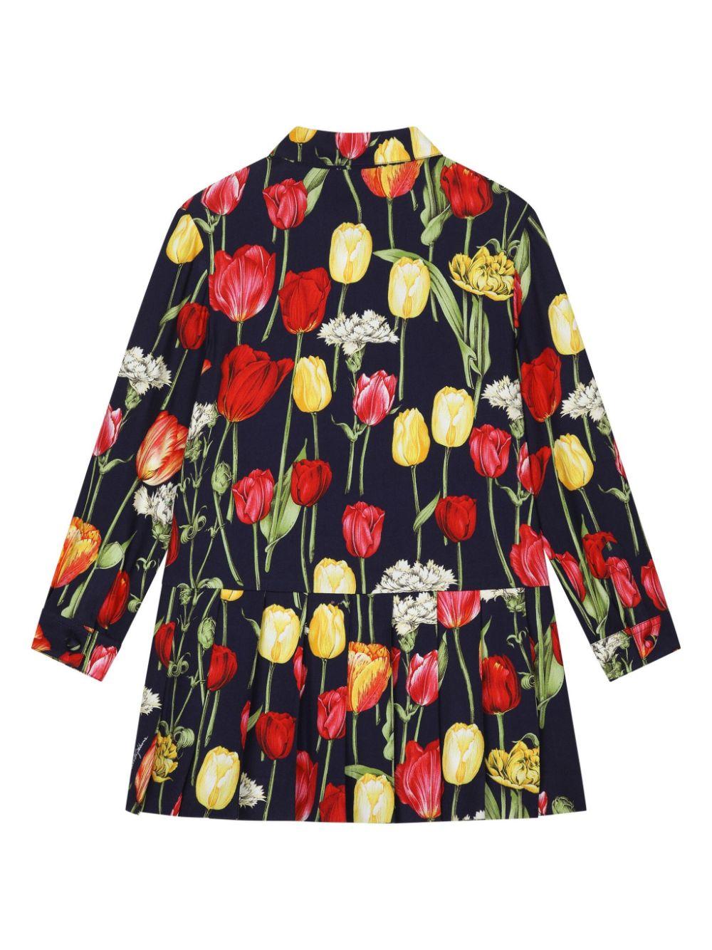 Abito con stampa fiori per bambina Dolce & Gabbana Kids nero con chiusura anteriore - Rubino Kids