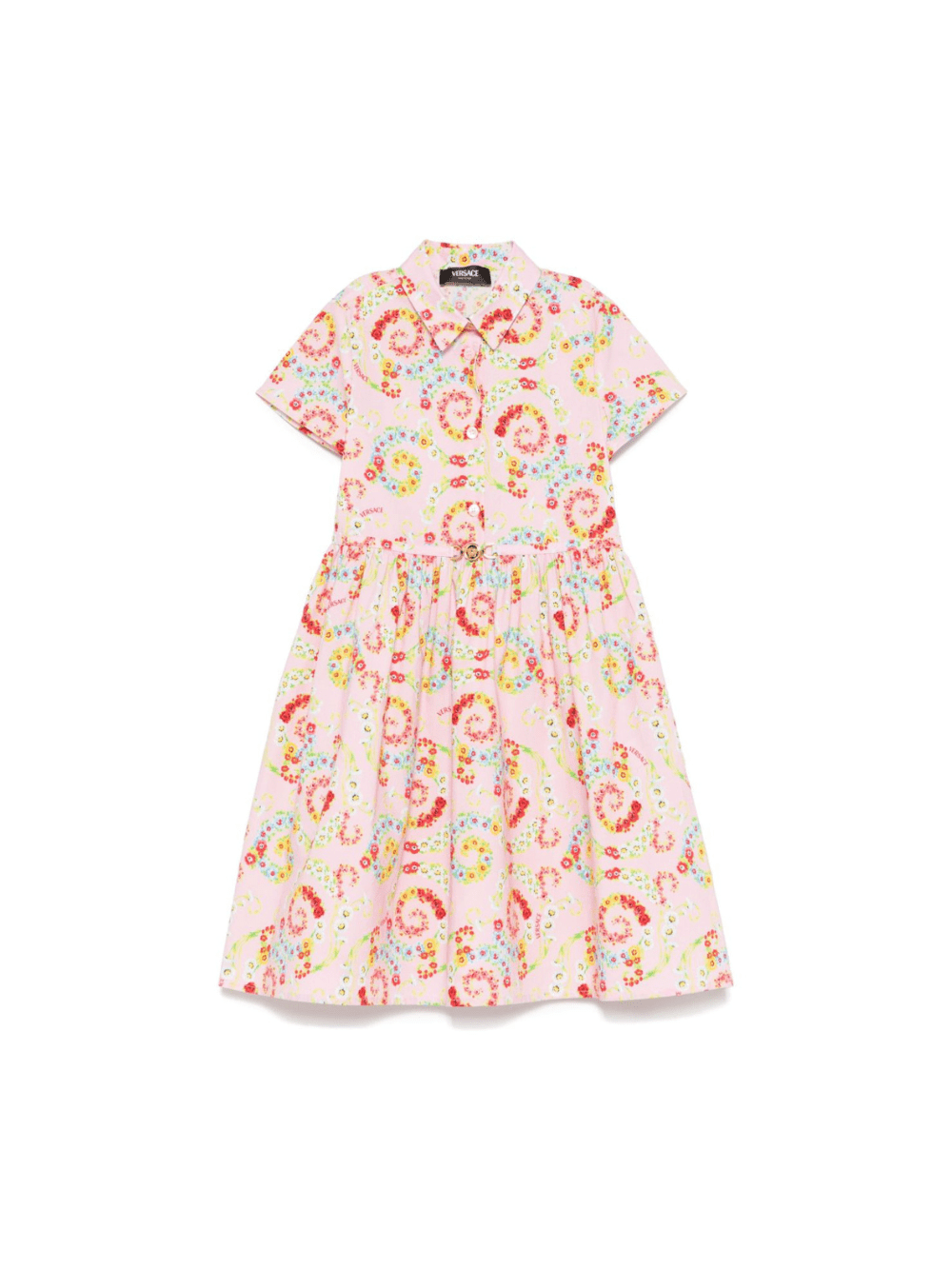 Abito con stampa floreale per bambina Versace Kids rosa con chiusura laterale nascosta - Rubino Kids