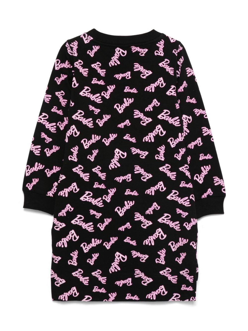 Abito con stampa logo Barbie per bambina Monnalisa nero con orlo asimmetricoa - Rubino Kids