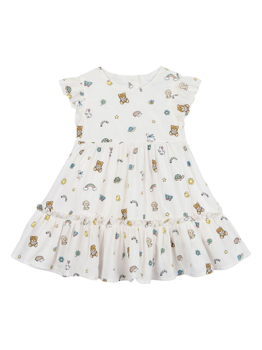 Abito con stampa per neonata Moschino Kids bianco con orlo svasato - Rubino Kids