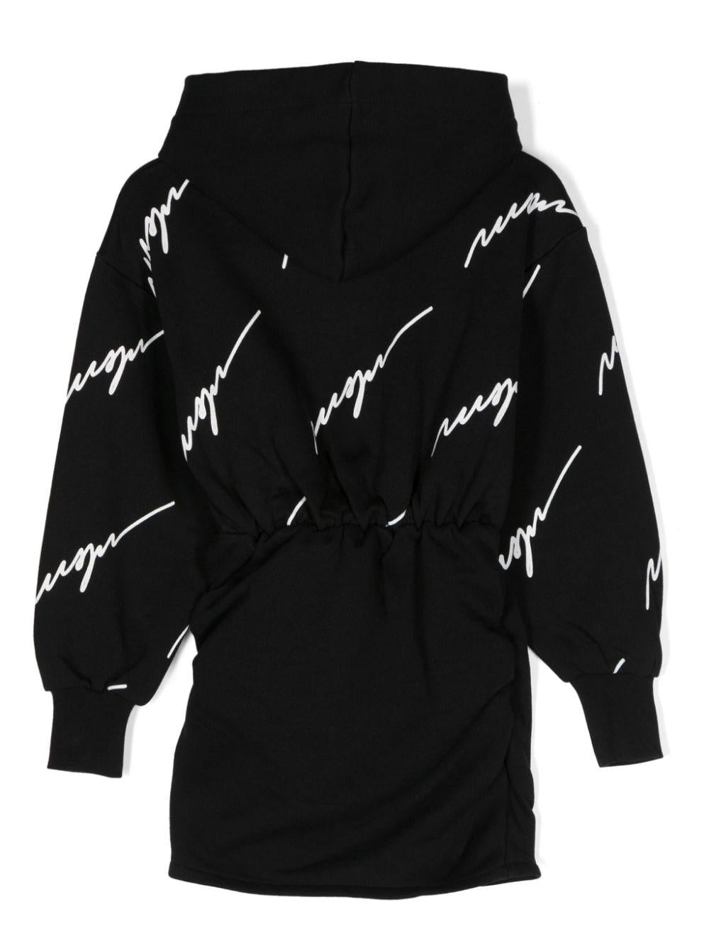 Abito corto con stampa per bambina MSGM Kids nero con cappuccio - Rubino Kids