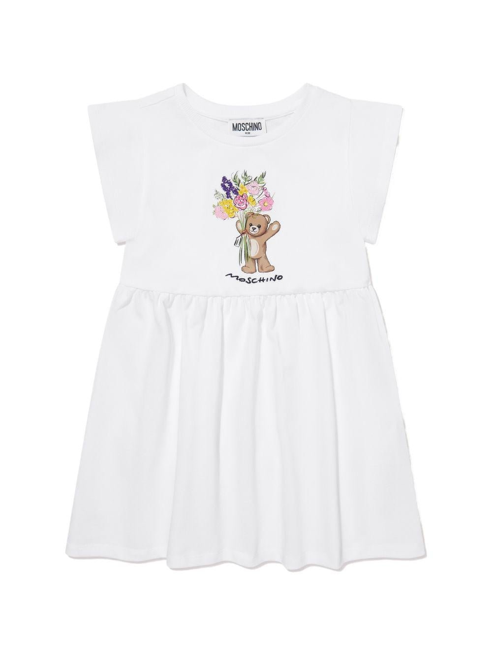 Abito da bambina Moschino Kids bianco con ricamo a fiori - Rubino Kids