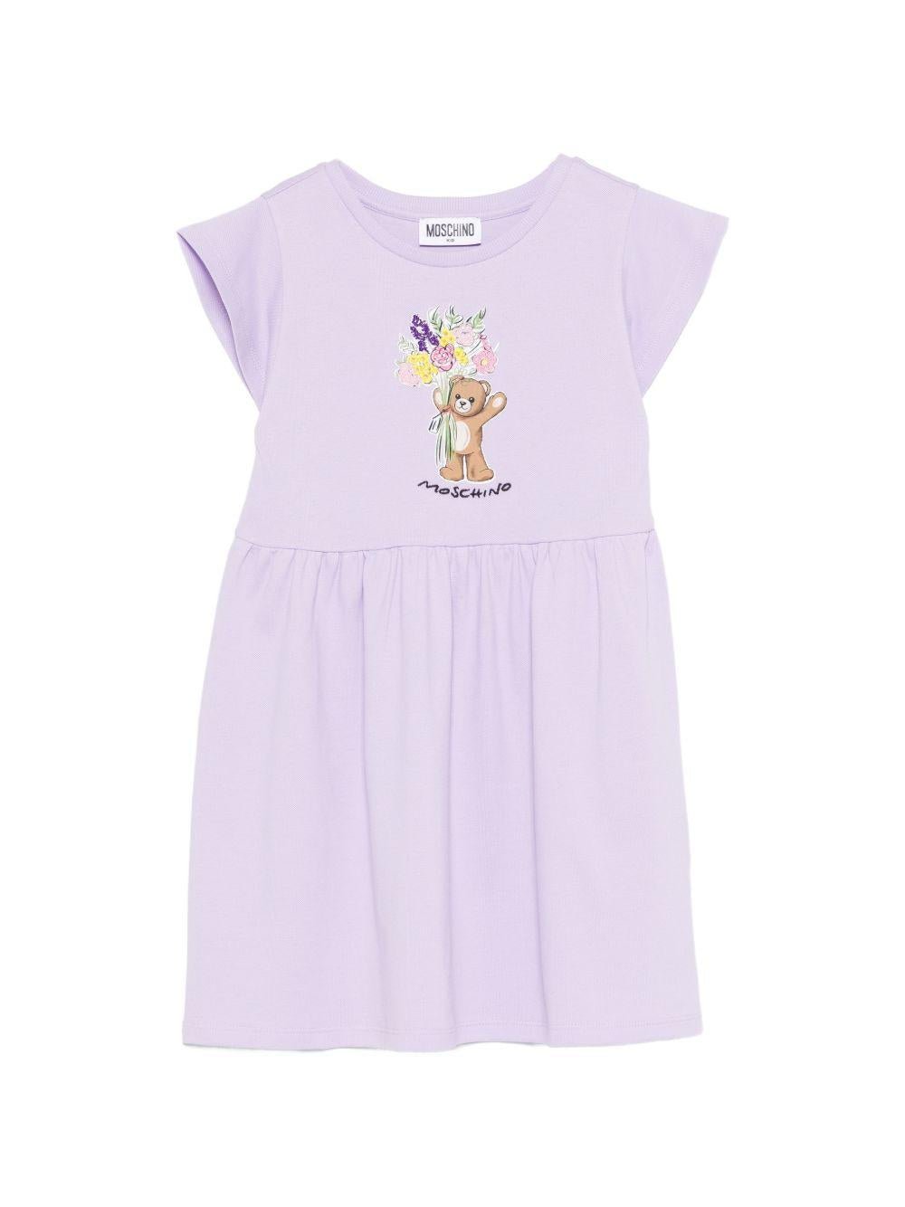 Abito da bambina Moschino Kids viola con ricamo a fiori - Rubino Kids