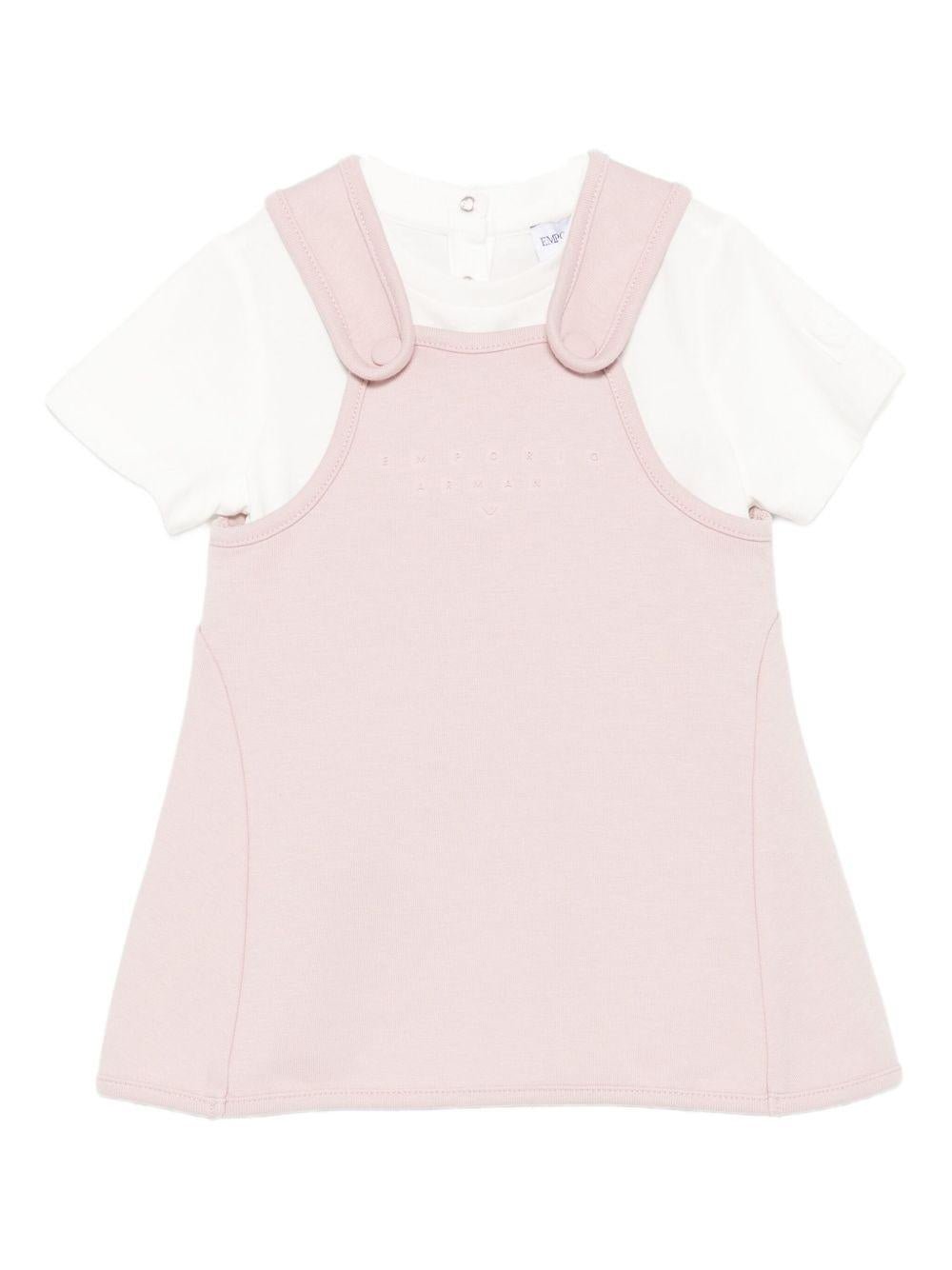 Abito due pezzi per neonata Emporio Armani Kids rosa con logo goffrato - Rubino Kids