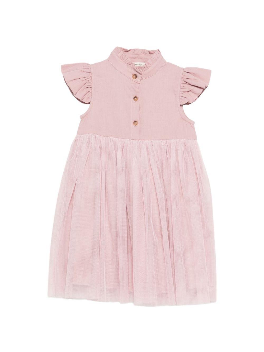 Abito Fleurance per bambina Donsje rosa con ruches - Rubino Kids