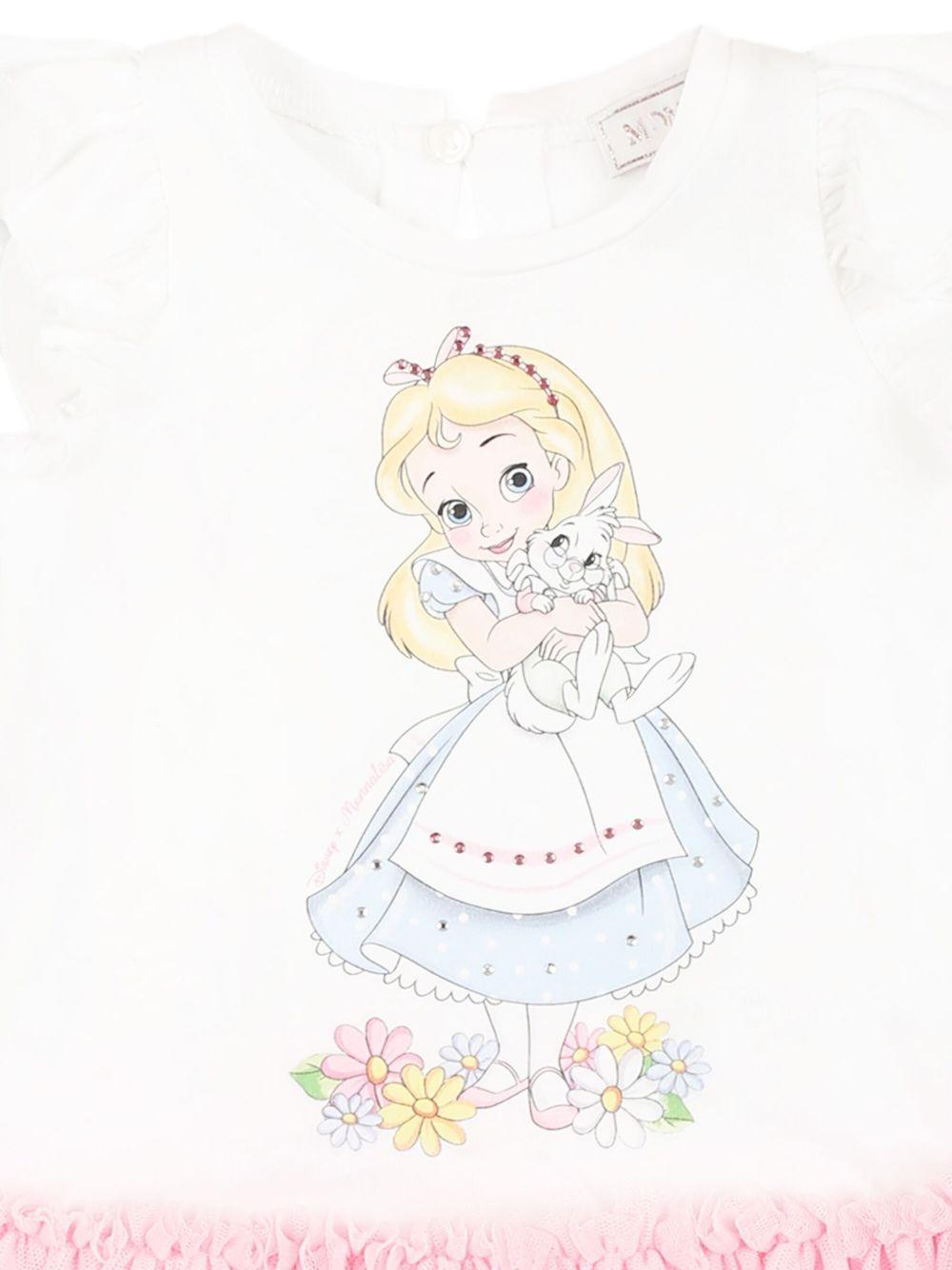 Abito in cotone per neonata Monnalisa bianco con stampa Alice - Rubino Kids