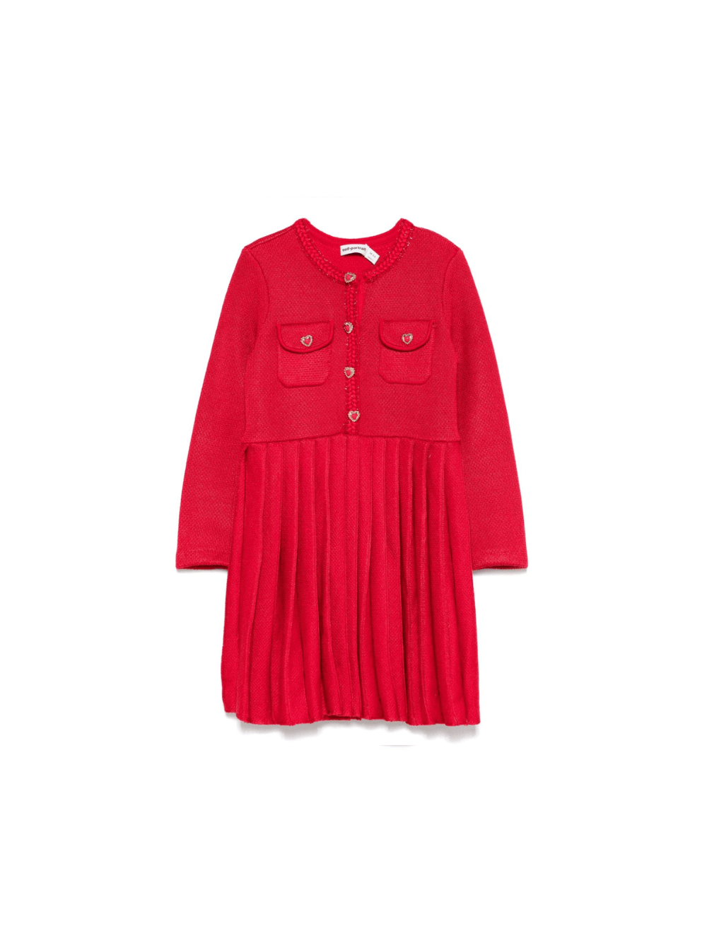 Abito in maglia plissettato per bambina Self - Portrait Kids rosso con bottoni a cuore - Rubino Kids