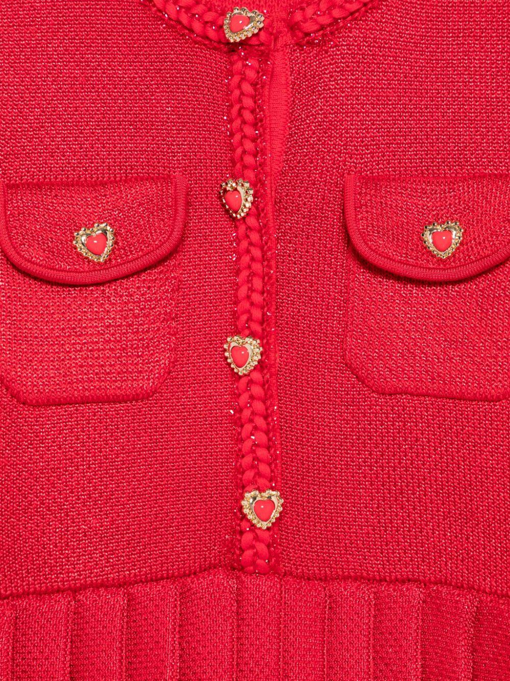 Abito in maglia plissettato per bambina Self - Portrait Kids rosso con bottoni a cuore - Rubino Kids