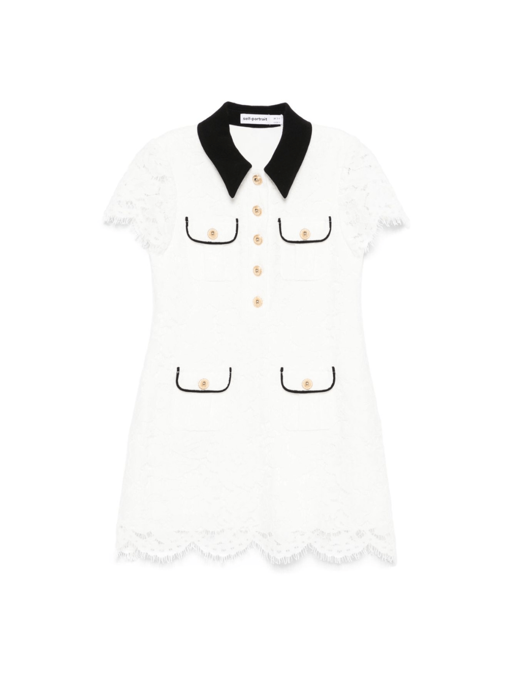 Abito in pizzo per bambina Self - Portrait bianco con colletto a contrasto - Rubino Kids