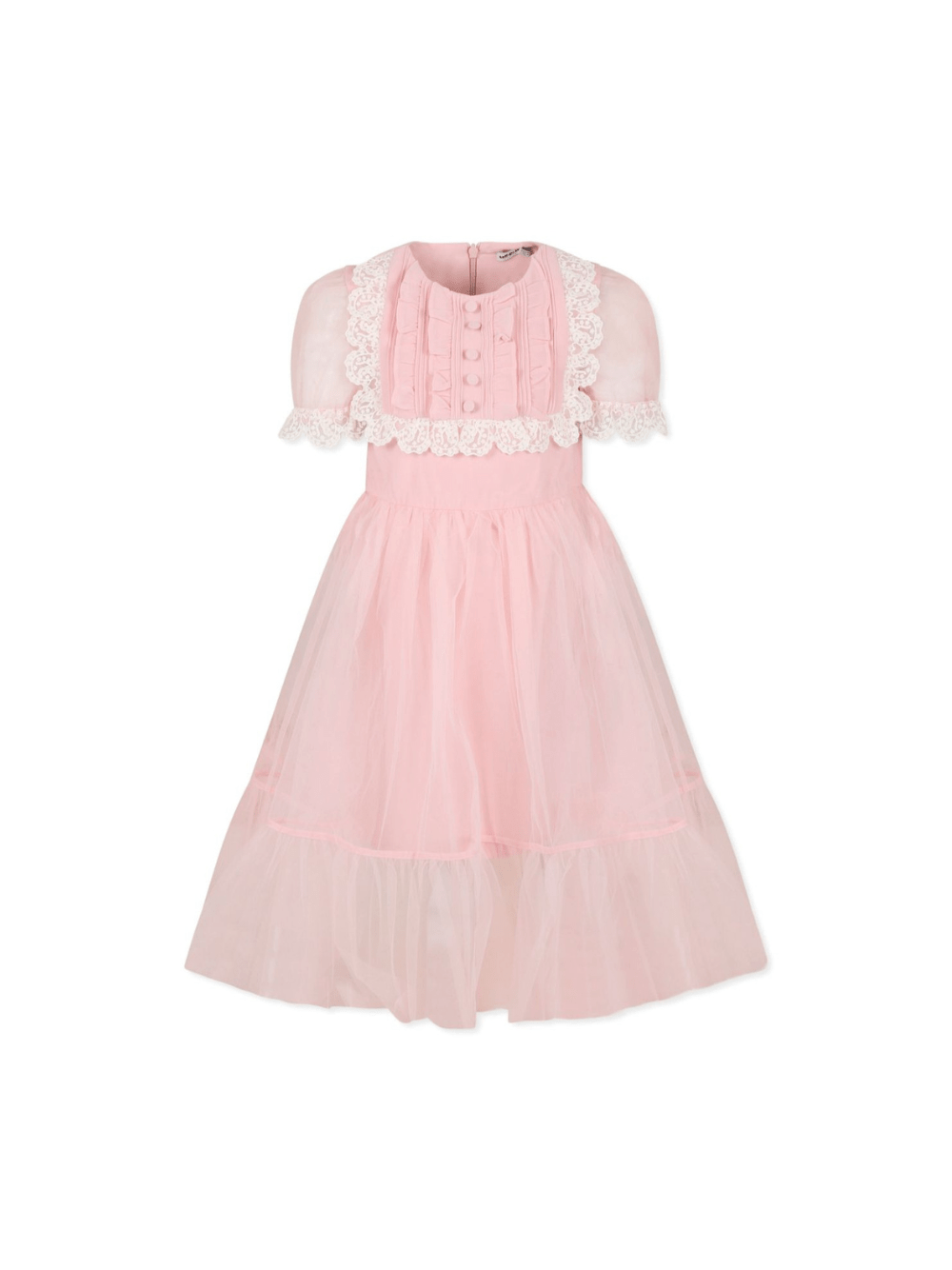 Abito in tulle con ruches per bambina Self - Portrait Kids rosa con bordo in pizzo - Rubino Kids