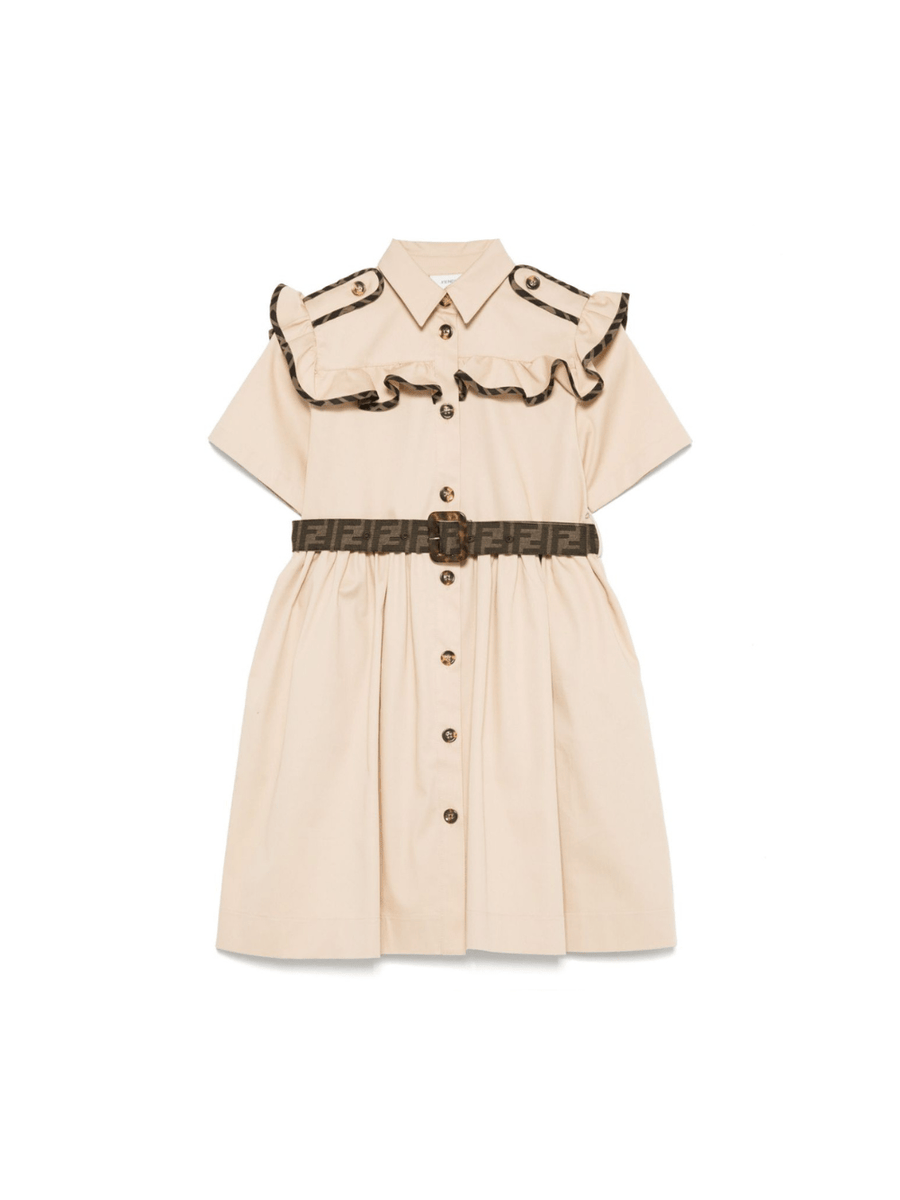 Fendi Kids beige stretch gabardine junior dress for girls with