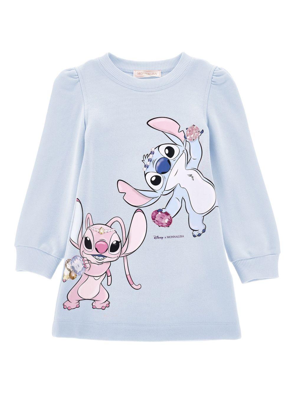 Abito modello felpa Disney x Monnalisa azzurro con stampa grafica Stitch - Rubino Kids