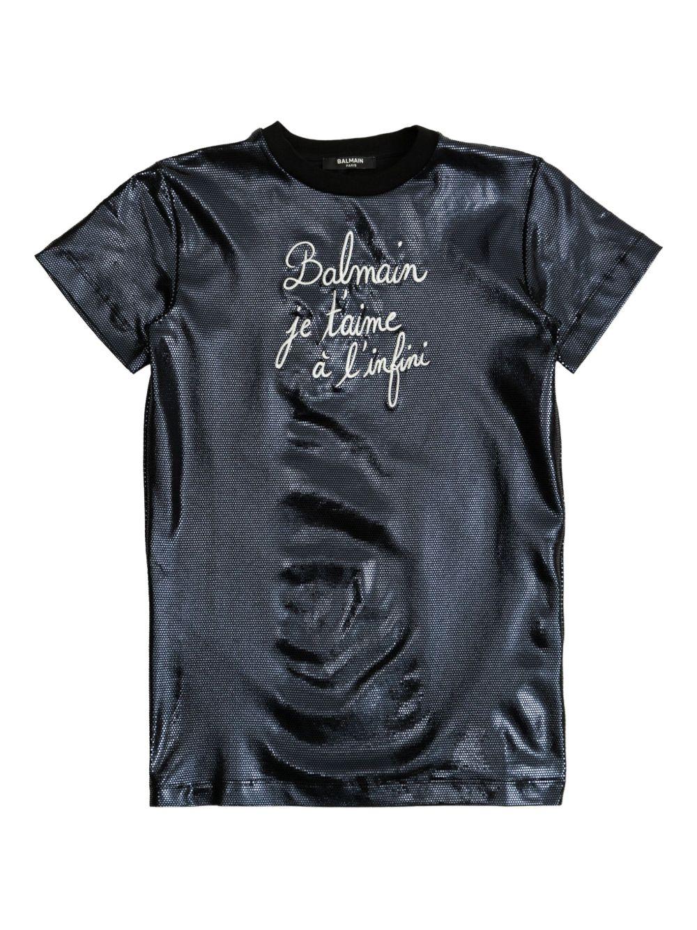 Abito modello T-shirt per bambina Balmain Kids nero in raso - Rubino Kids