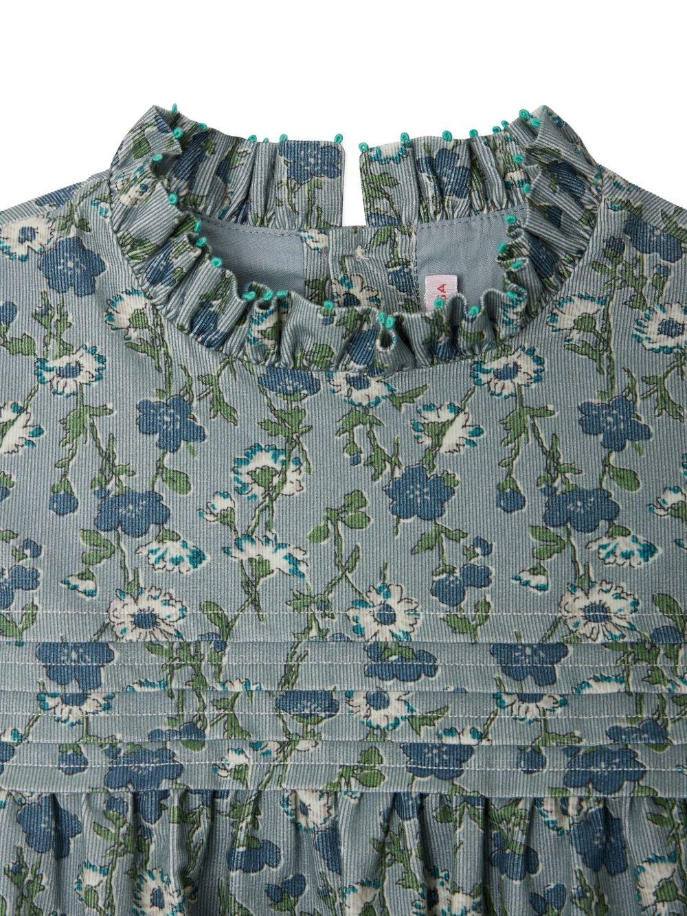 Abito per bambina Bonpoint blu a fiori con ruches - Rubino Kids