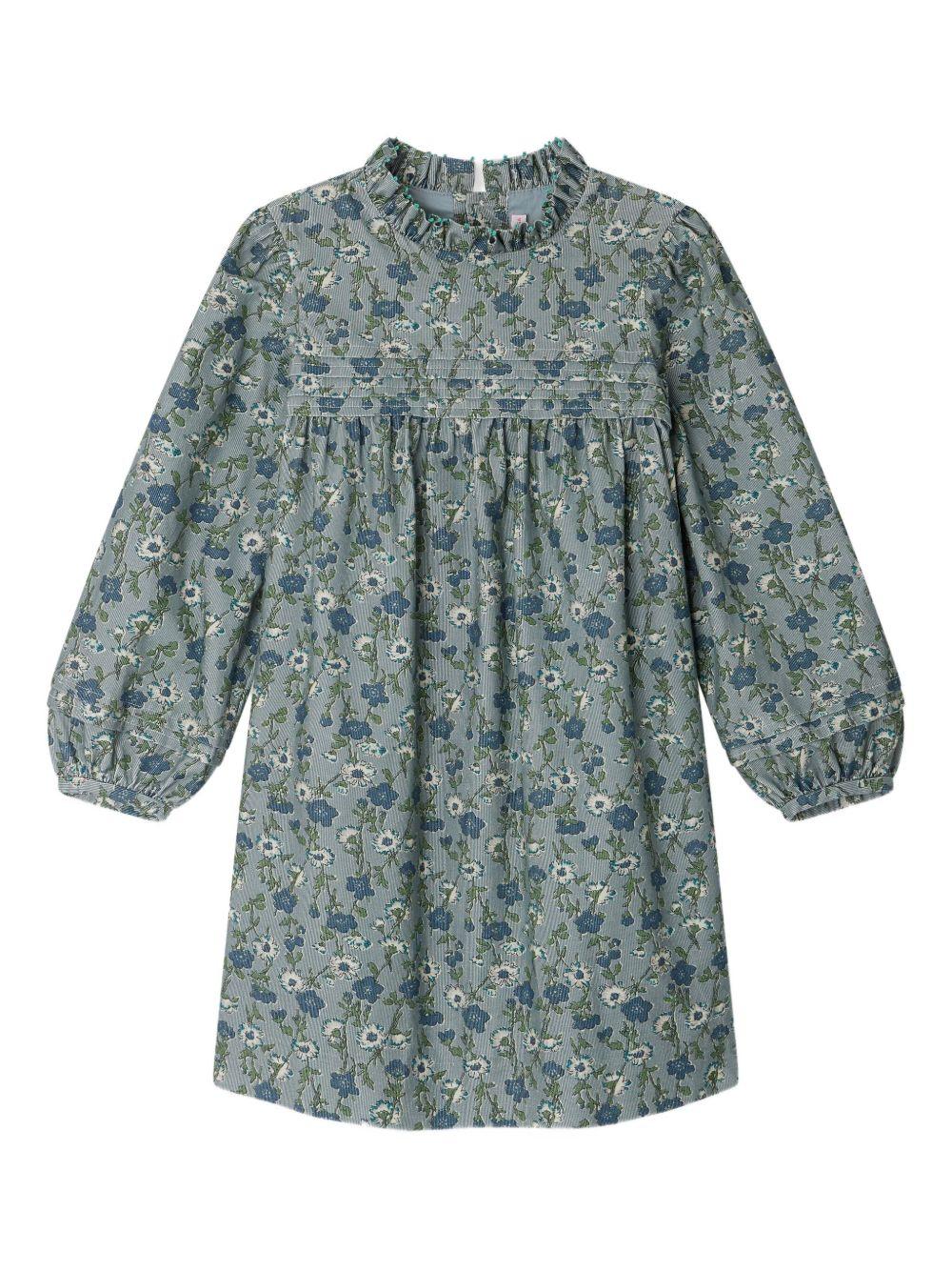 Abito per bambina Bonpoint blu a fiori con ruches - Rubino Kids