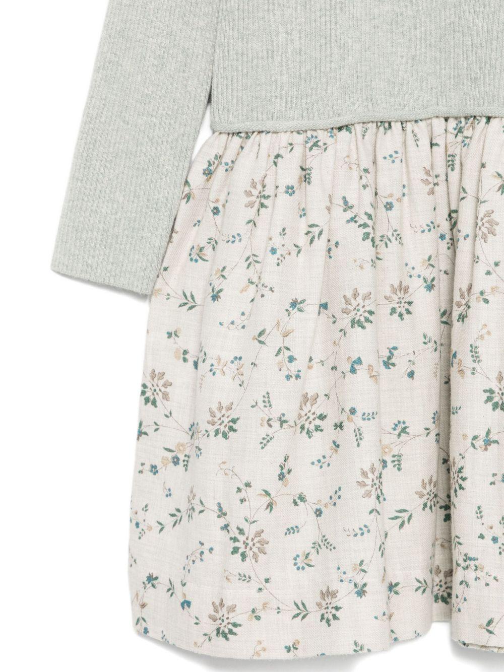 Abito per bambina Bonpoint grigio a coste con stampa floreale - Rubino Kids