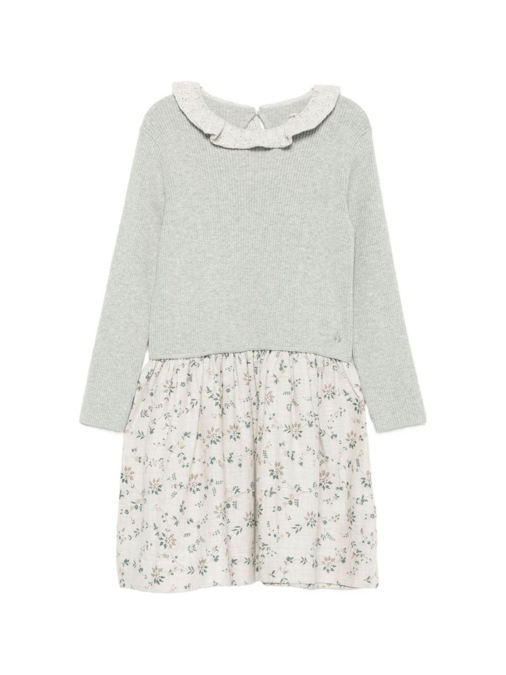 Abito per bambina Bonpoint grigio a coste con stampa floreale - Rubino Kids