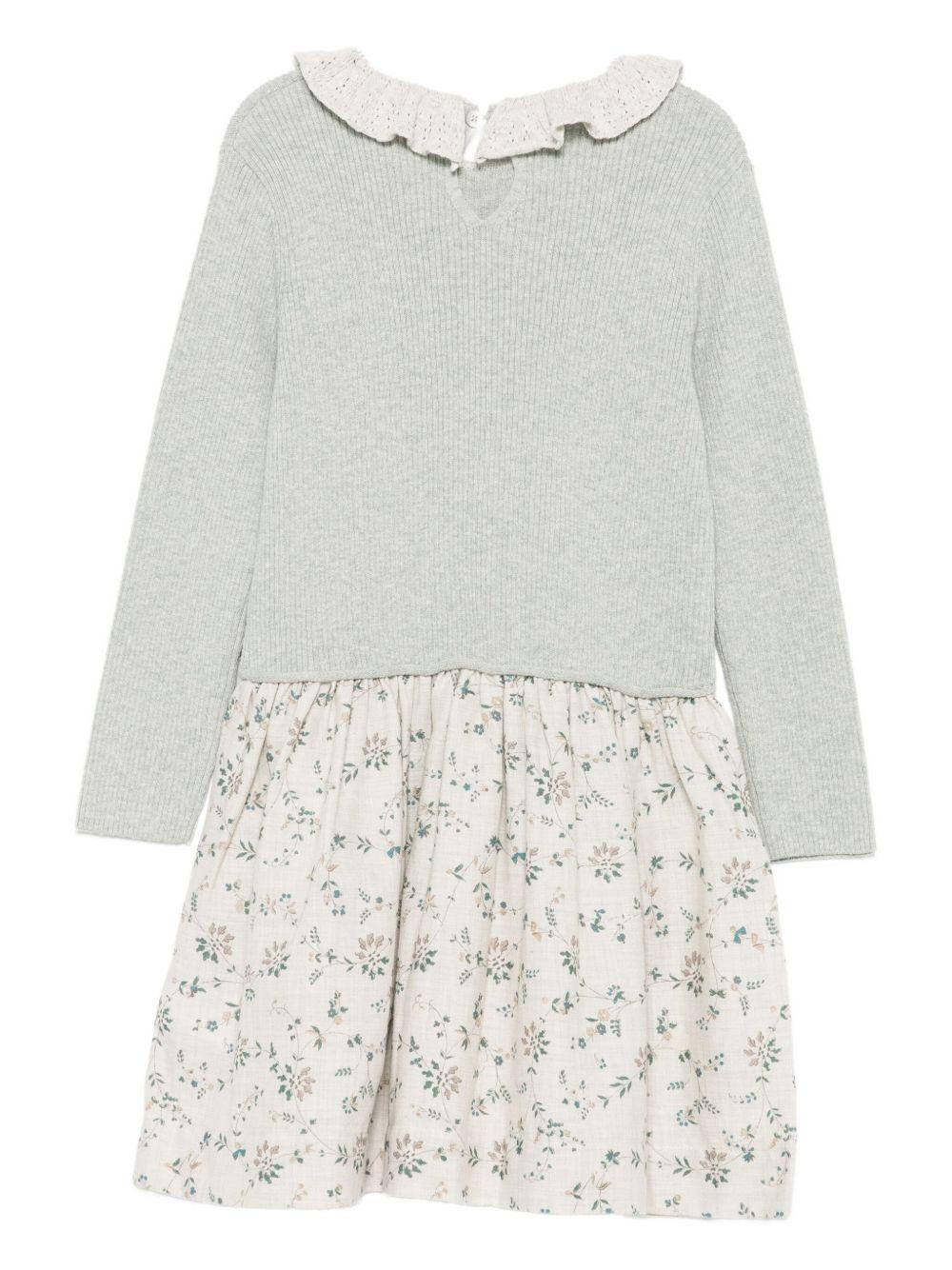 Abito per bambina Bonpoint grigio a coste con stampa floreale - Rubino Kids
