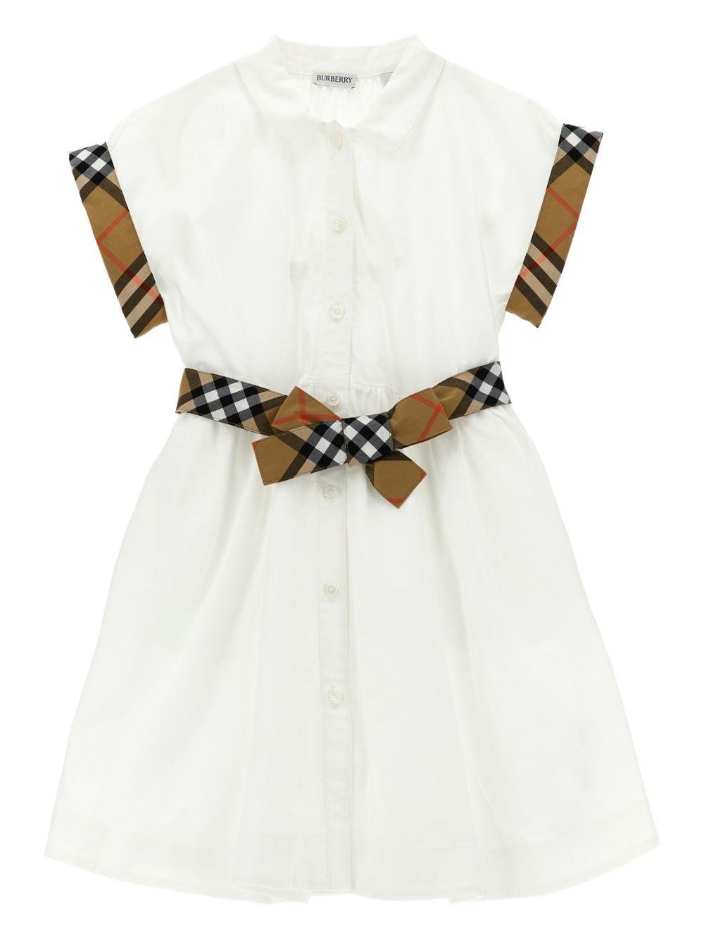 Abito per bambina Burberry Kids bianco con chiusura frontale con bottoni - Rubino Kids