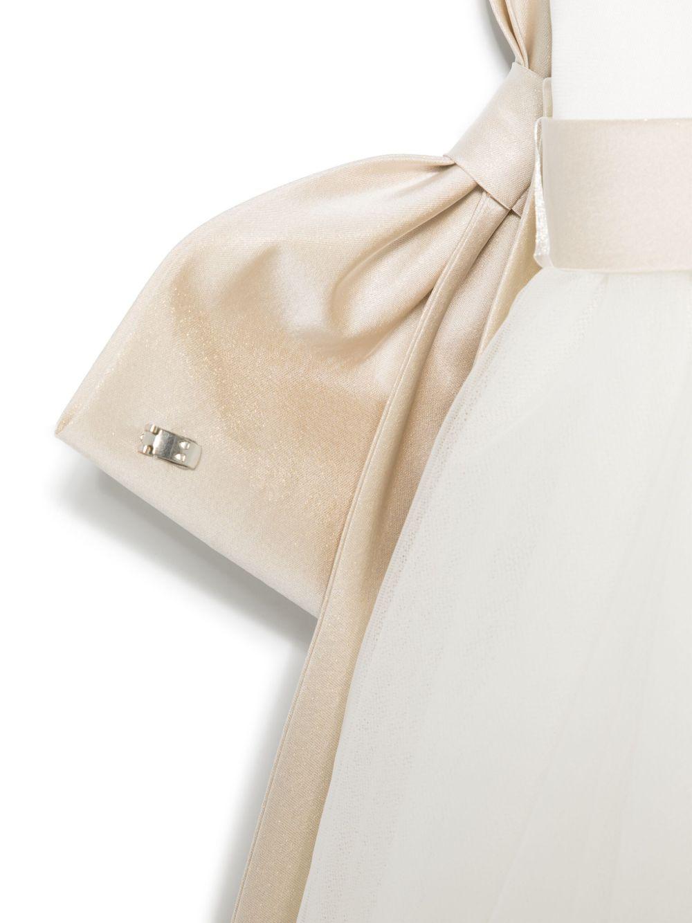 Abito per bambina Colorichiari bianco con fiocco e applicazione a fiori - Rubino Kids