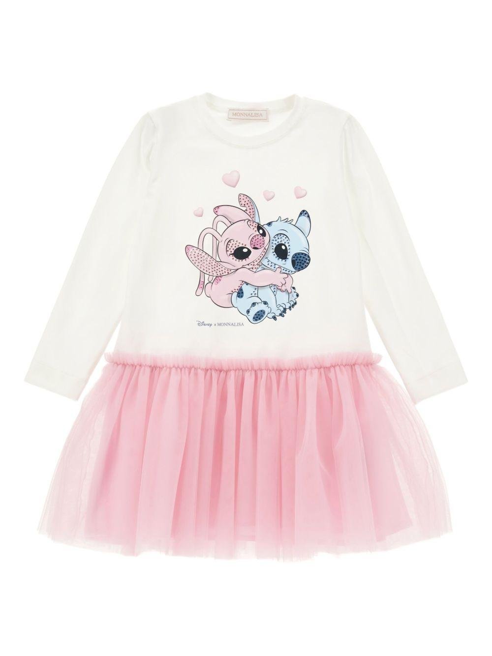 Abito per bambina Disney x Monnalisa bianco con gonna in tulle linea Stitch - Rubino Kids