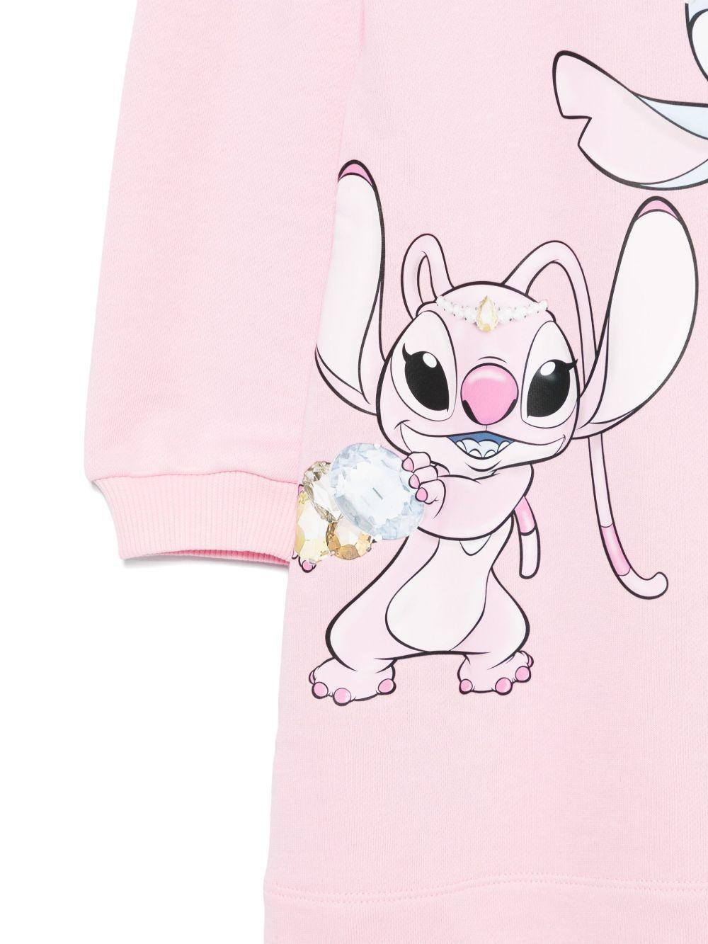 Abito per bambina Disney x Monnalisa rosa con stampa Stitch - Rubino Kids