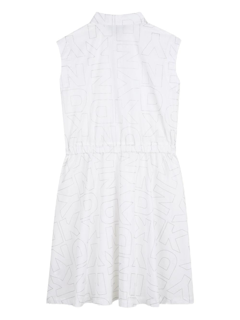 Abito per bambina DKNY Kids bianco con stampa logo all - over - Rubino Kids