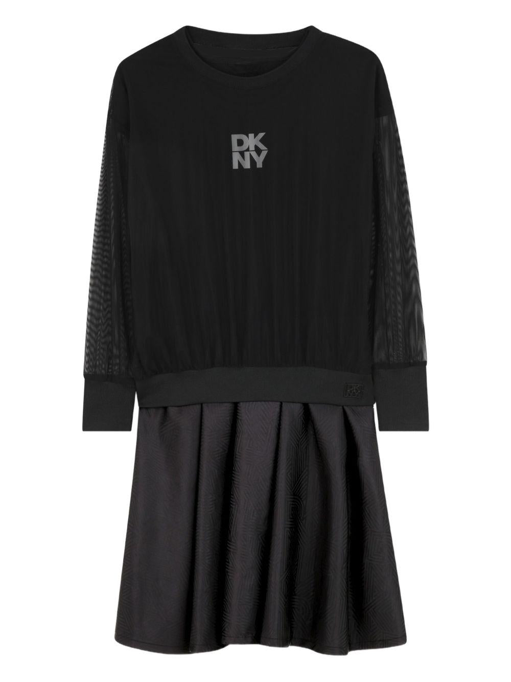 Abito per bambina DKNY Kids nero con dettaglio con logo - Rubino Kids