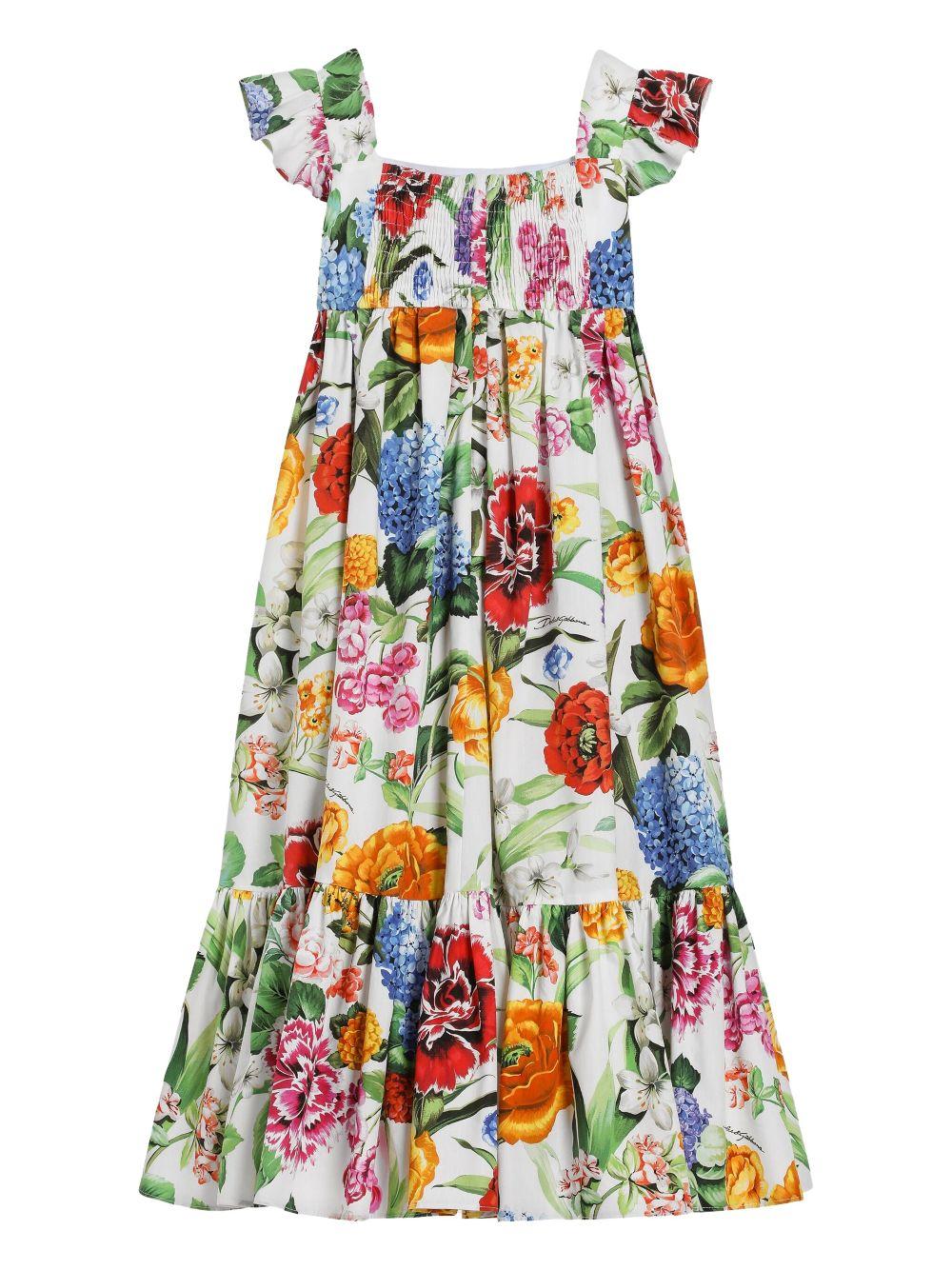 Abito per bambina Dolce & Gabbana Kids bianco con stampa a fiori - Rubino Kids