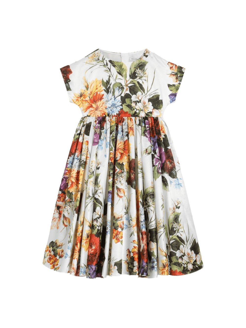 Abito per bambina Dolce & Gabbana Kids bianco in cotone e seta con stampa floreale - Rubino Kids