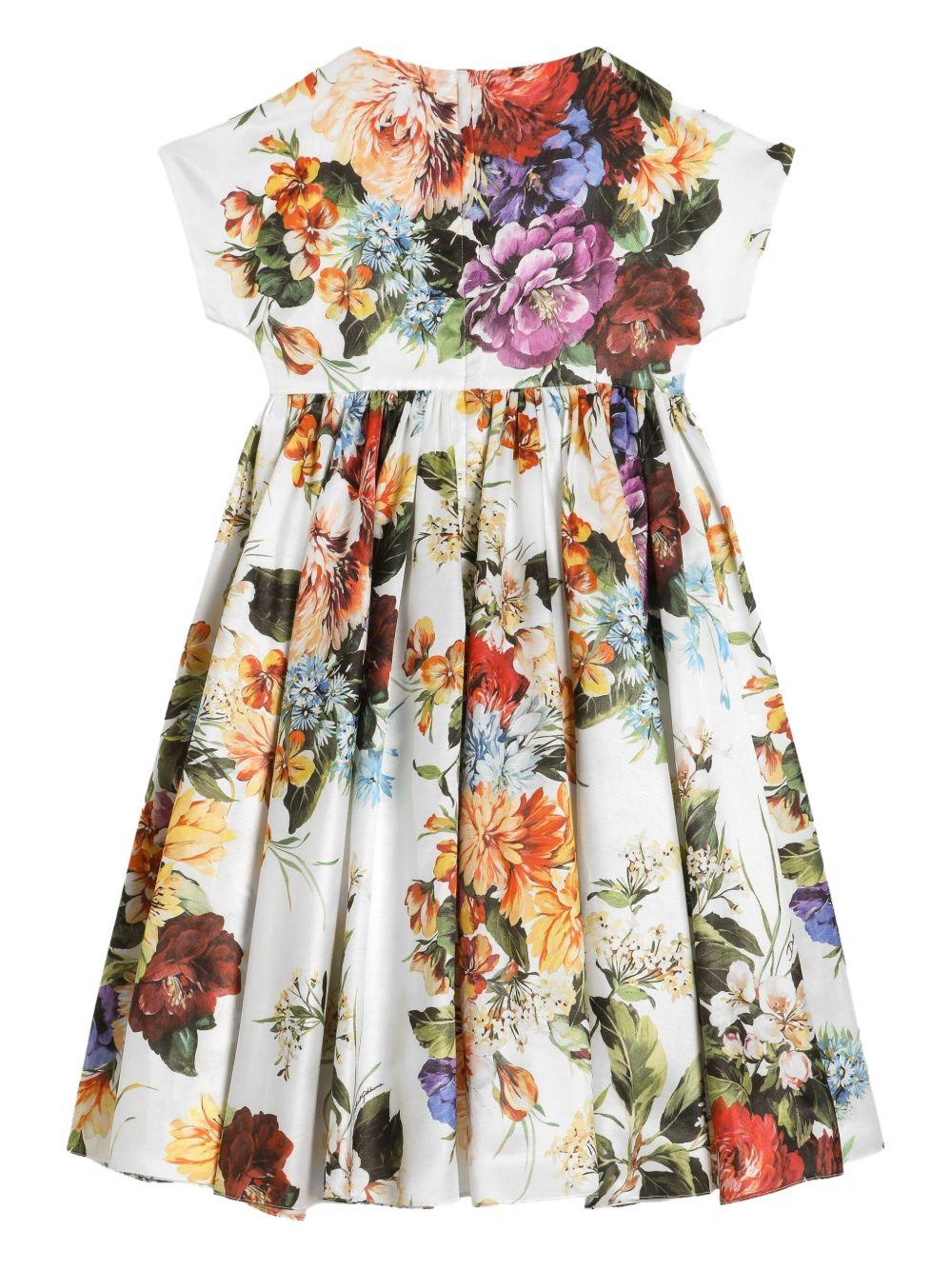 Abito per bambina Dolce & Gabbana Kids bianco in cotone e seta con stampa floreale - Rubino Kids