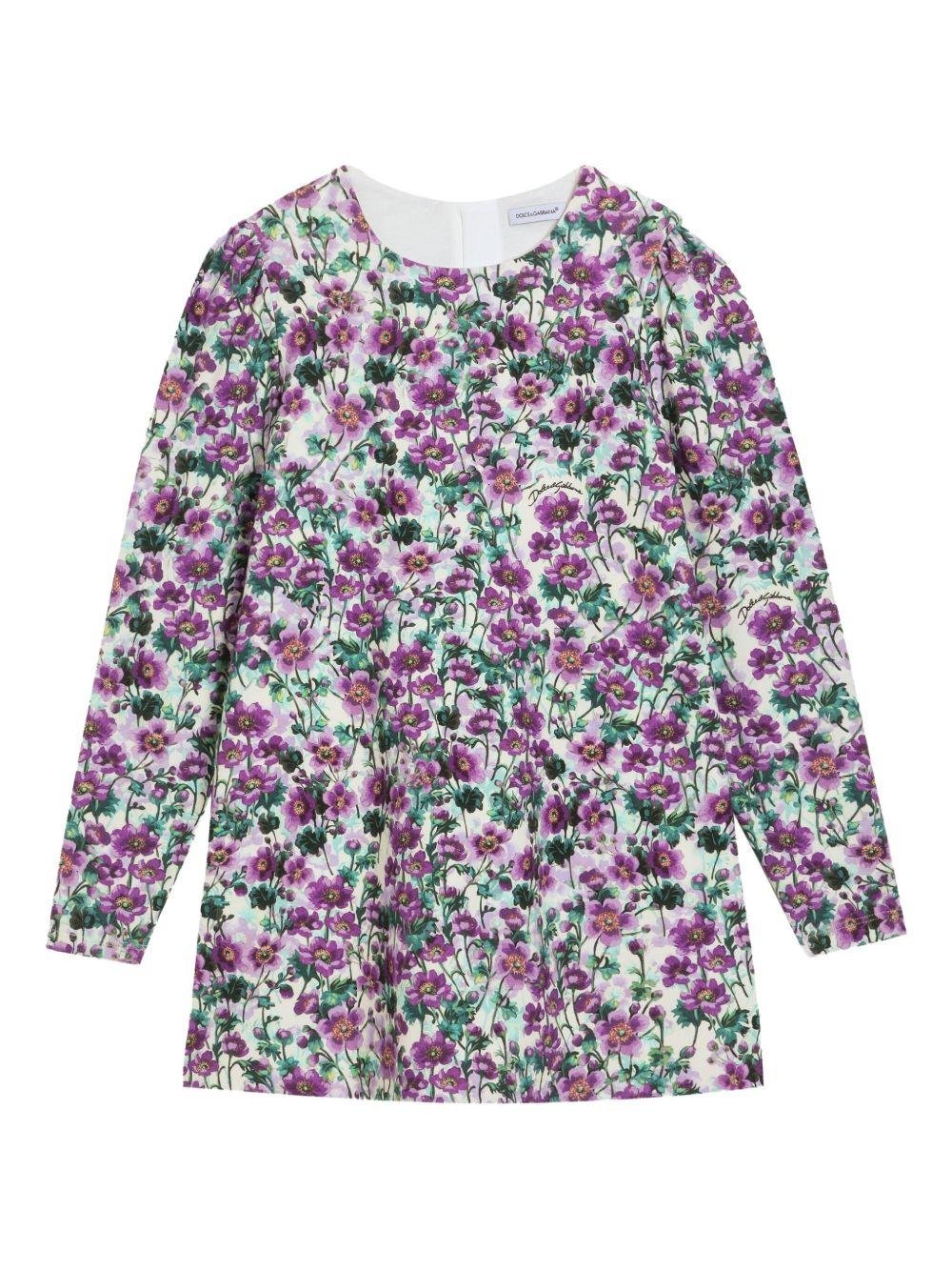 Abito per bambina Dolce & Gabbana Kids viola con stampa a fiori - Rubino Kids
