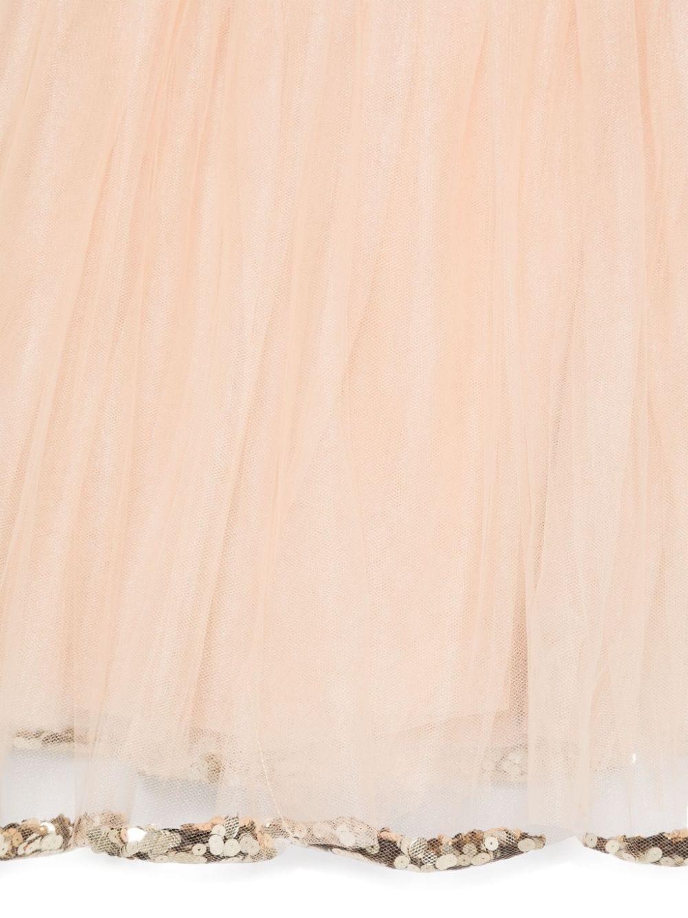 Abito per bambina Douuod Kids beige in tulle con dettagli con ruches e paillettes - Rubino Kids